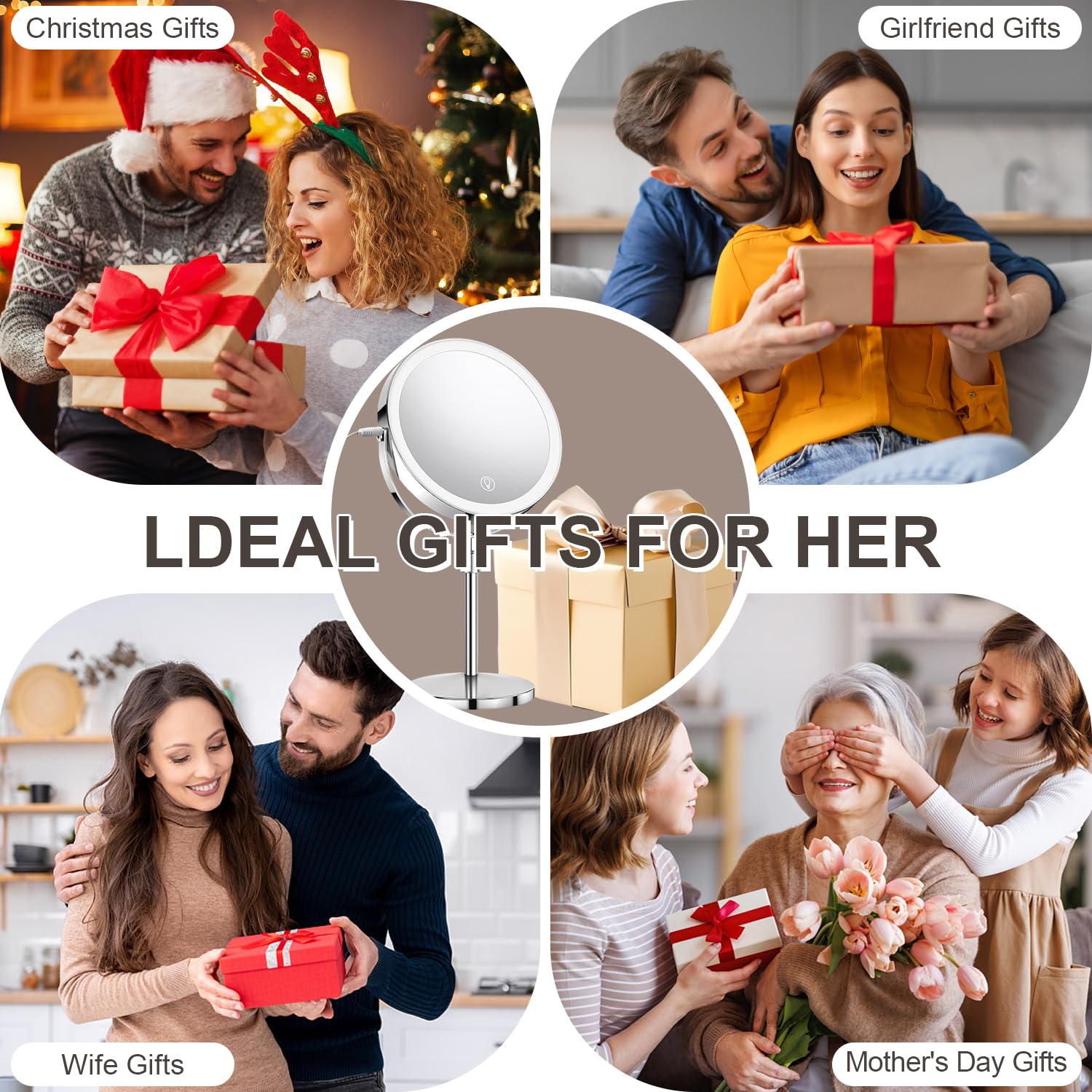 21,6 cm Make-up-Spiegel mit Lichtern, 1x/10-fach beleuchteter Vergrößerungsspiegel mit 3 LED-Beleuchtung, 3000 mAh wiederaufladbarer, doppelseitiger Kosmetikspiegel, höhenverstellbar und verstellbare