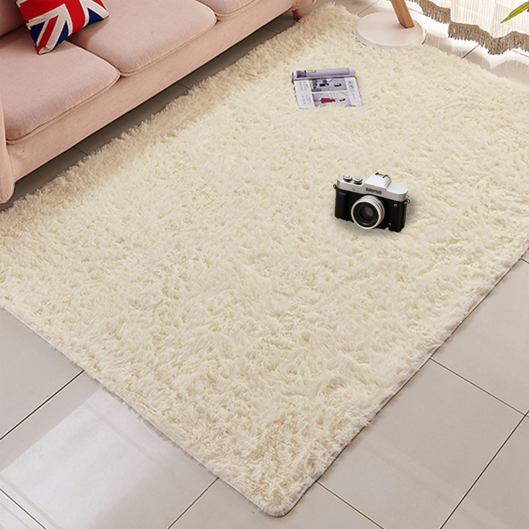 Tapis de salon lavable et ultra doux 150x350 crème pour nettoyer facilement les taches