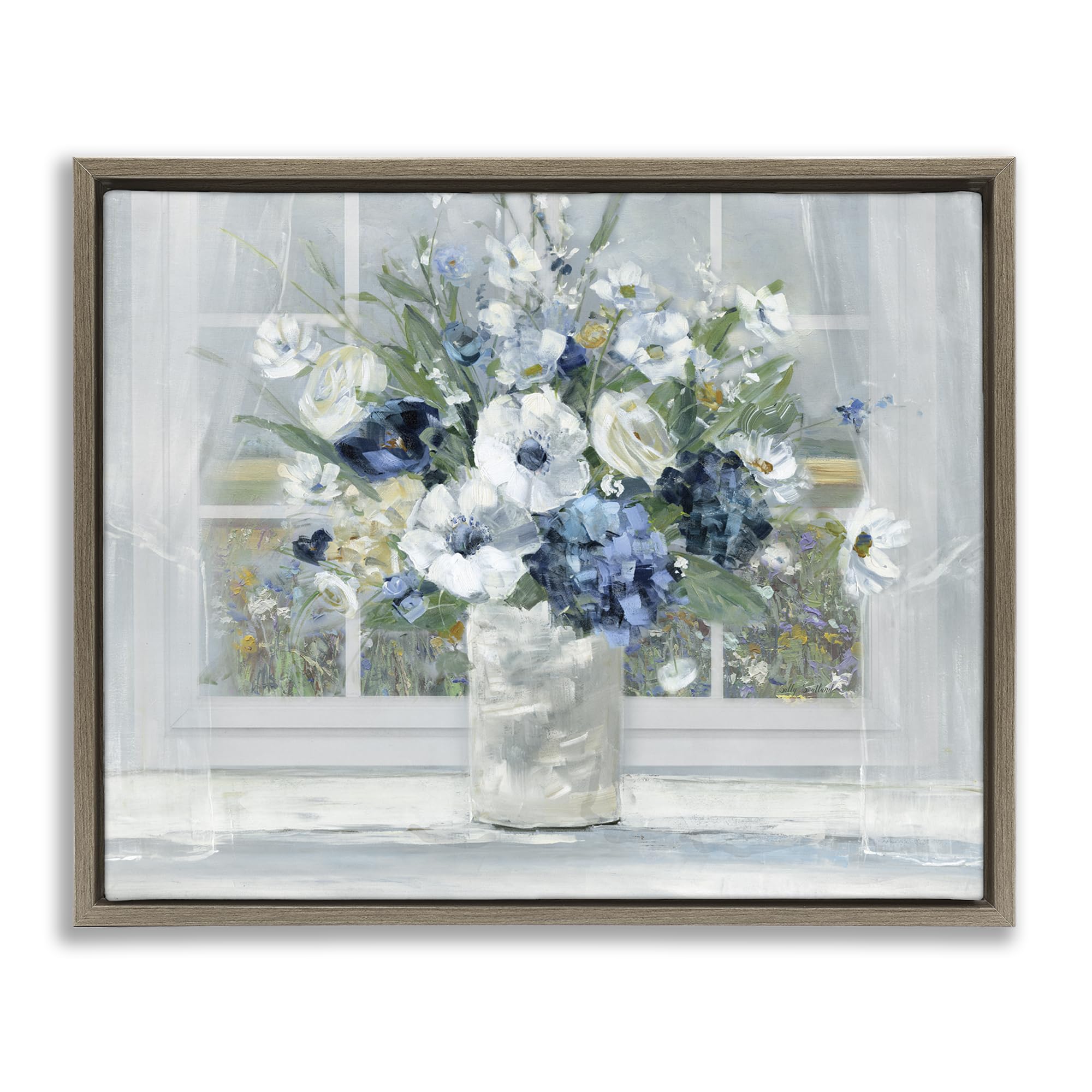 Stupell Industries Montalcino Elm (Textured) Blue Hydrangea Anemone Bouquet, 24 X 30 Inch Canvas In Floater Frame
