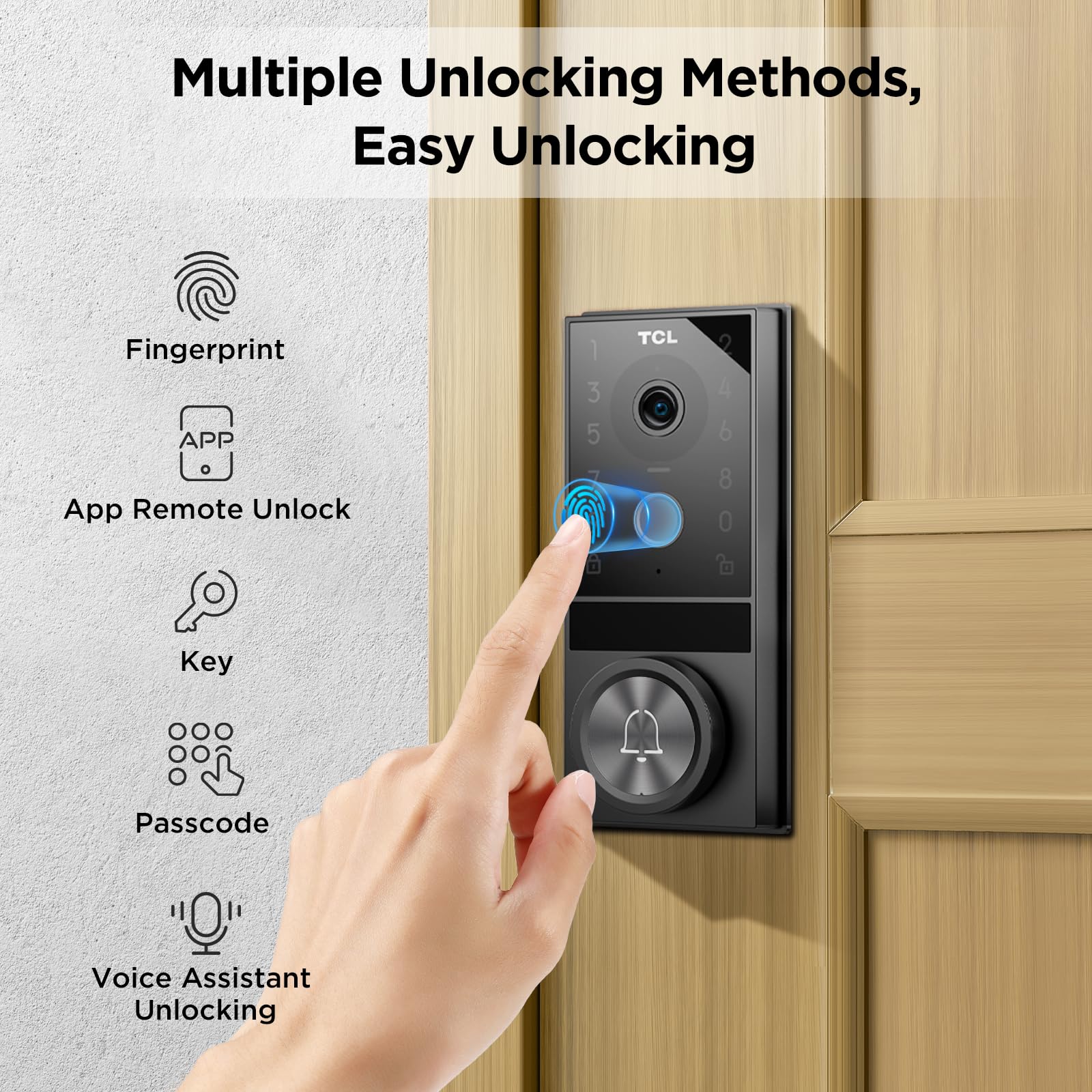 TCL D1 Smart Door Lock - Fingerprint, Keypad, WiFi, Works With Alexa, Auto-Lock, Easy Install (Black)