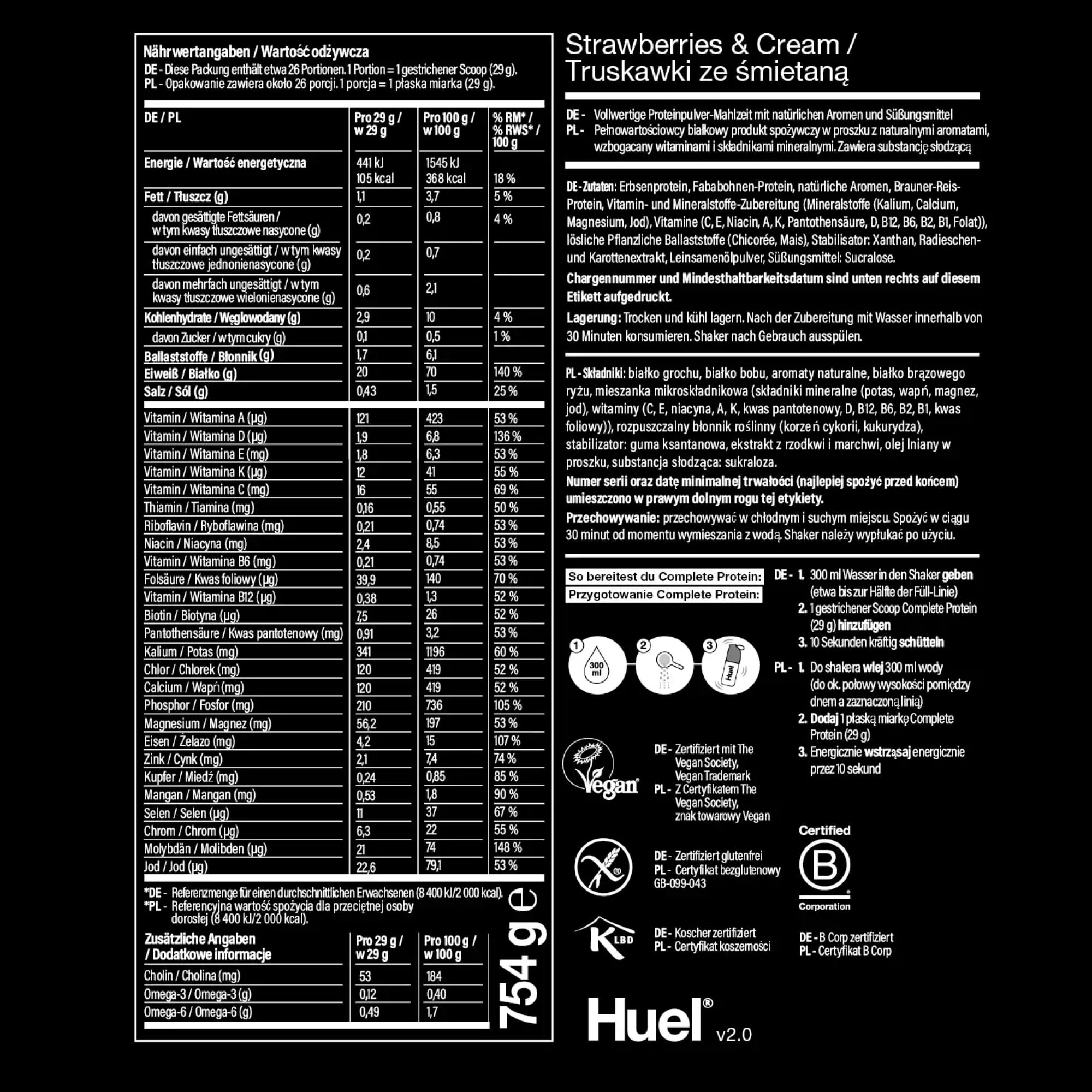 HUEL Complete Protein Truskawki ze śmietaną odżywka białkowa 17 porcji + miarka GRATIS