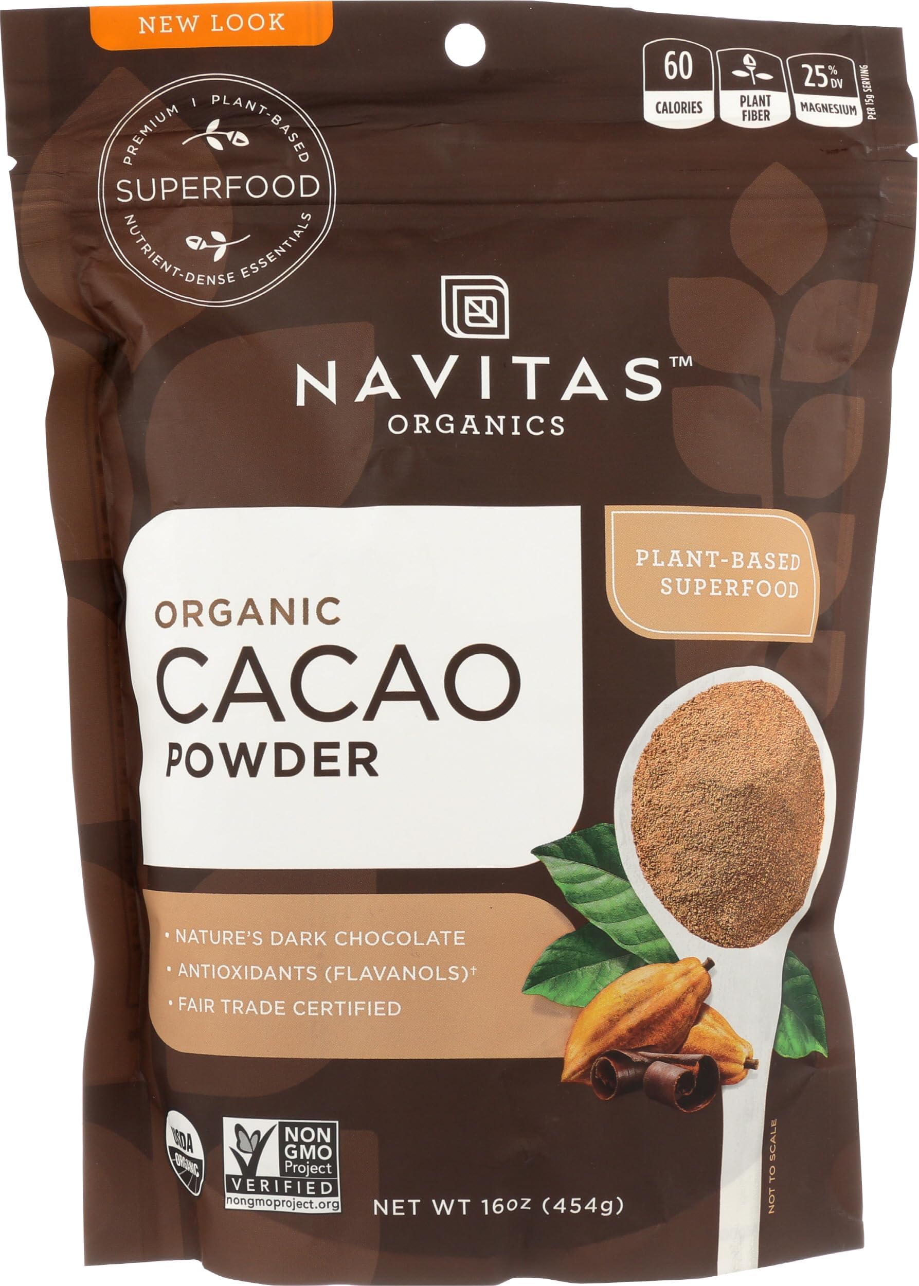Navitas Organics Cacao Powder, Bags, 30 Servings, 1 Pound (Pack of 1), 16 Ounce