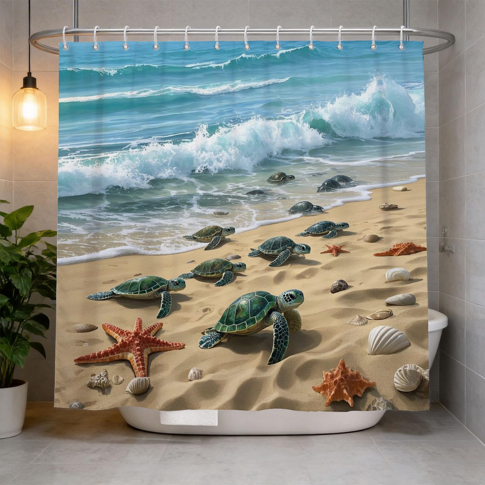Hongduo 3D Sea Turtle Shower Curtain for Stalls Bathtubs Cartoon Bathroom Decor Shower Curtain Set Polyester Fabric Waterproof 200x200cm/79X79 Inch with Hooks