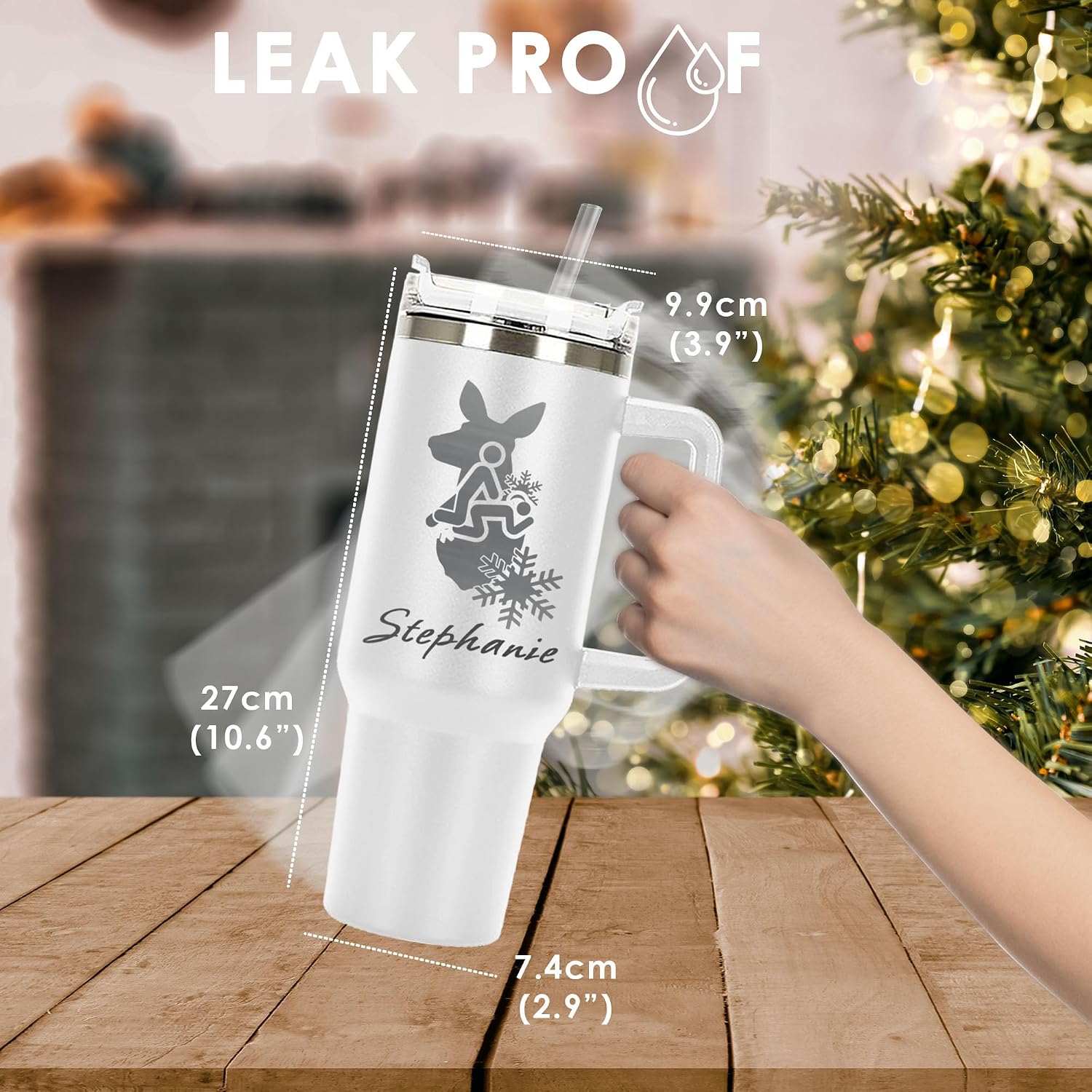 Christmas Funny Gifts Personalized Laser Engraved 40 oz Tumbler with handle flip straw,Leak Proof Vacuum Insulated Cup Water Bottle Fit in Cup holder,Xmas Insulated Stainless Steel Travel Mug