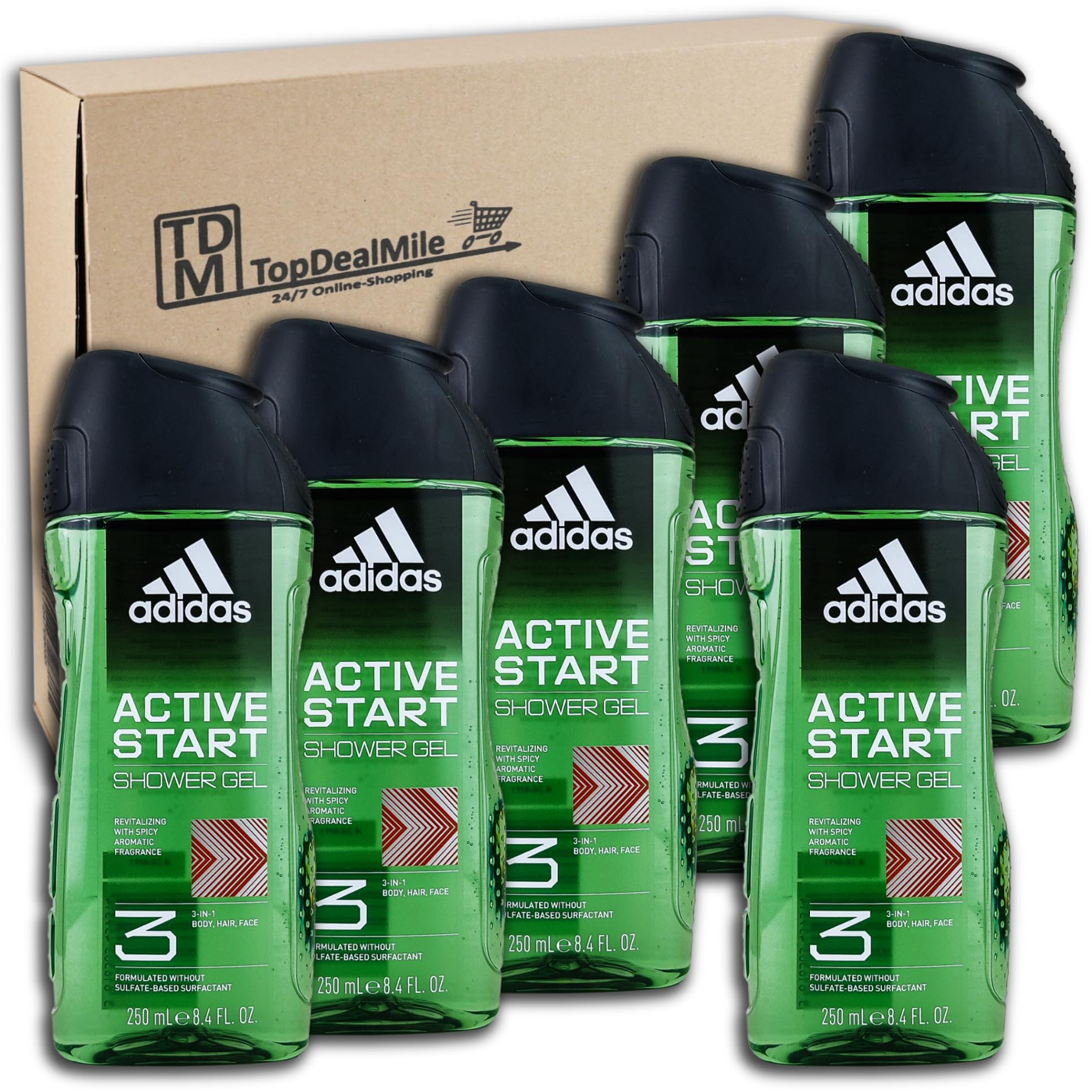 TopDealMile, confezione scorta per gel doccia adidas Active, 6 x 250 ml