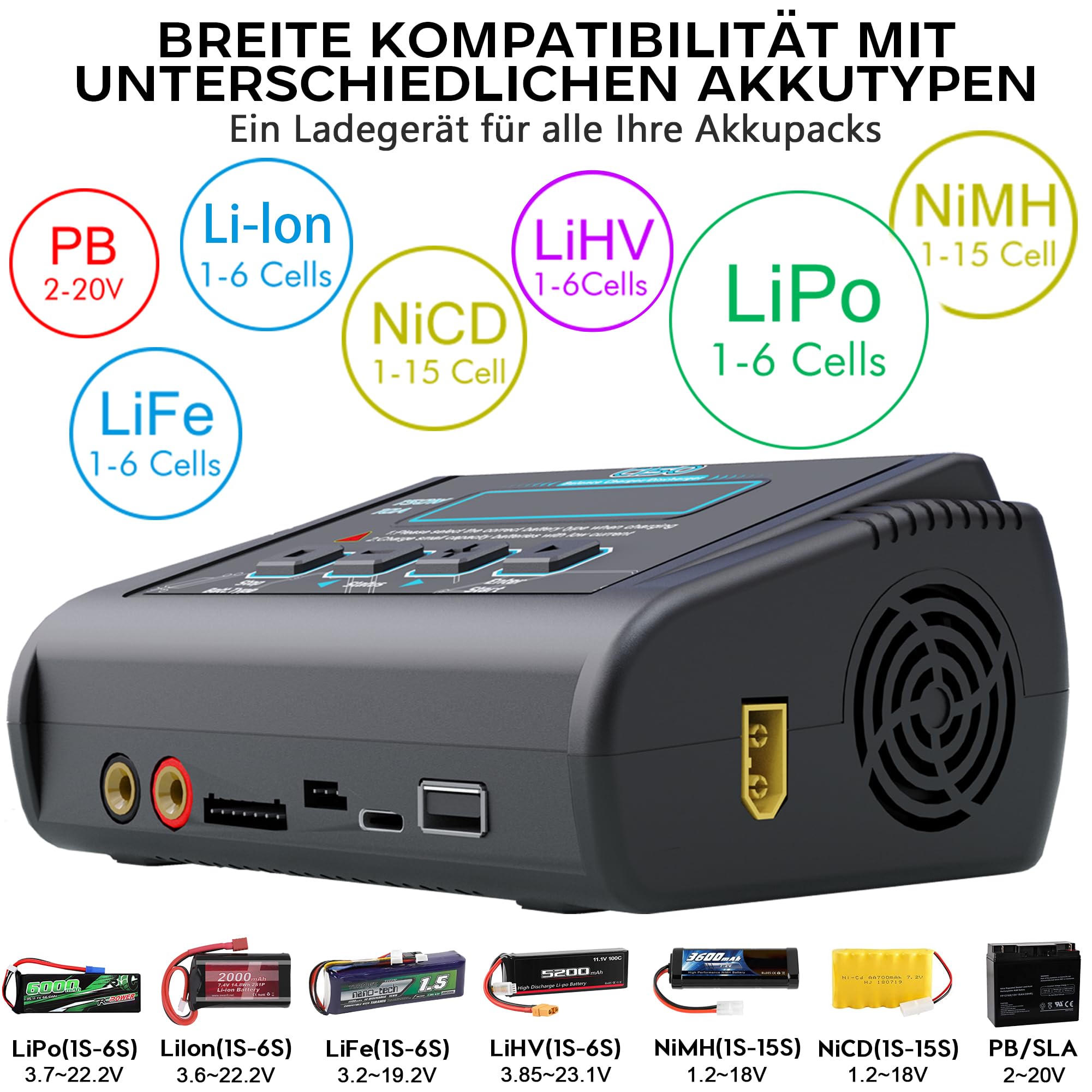 HTRC C150 LiPo Ladegerät 150W 10A RC Akku Ladegerät Balancer für LiHV/LiPo/Li-Ion/Life 1-6S, NiMH/NiCd 1-15S, PB 2-20V, AC/DC, LCD, 20 Speicherplätze