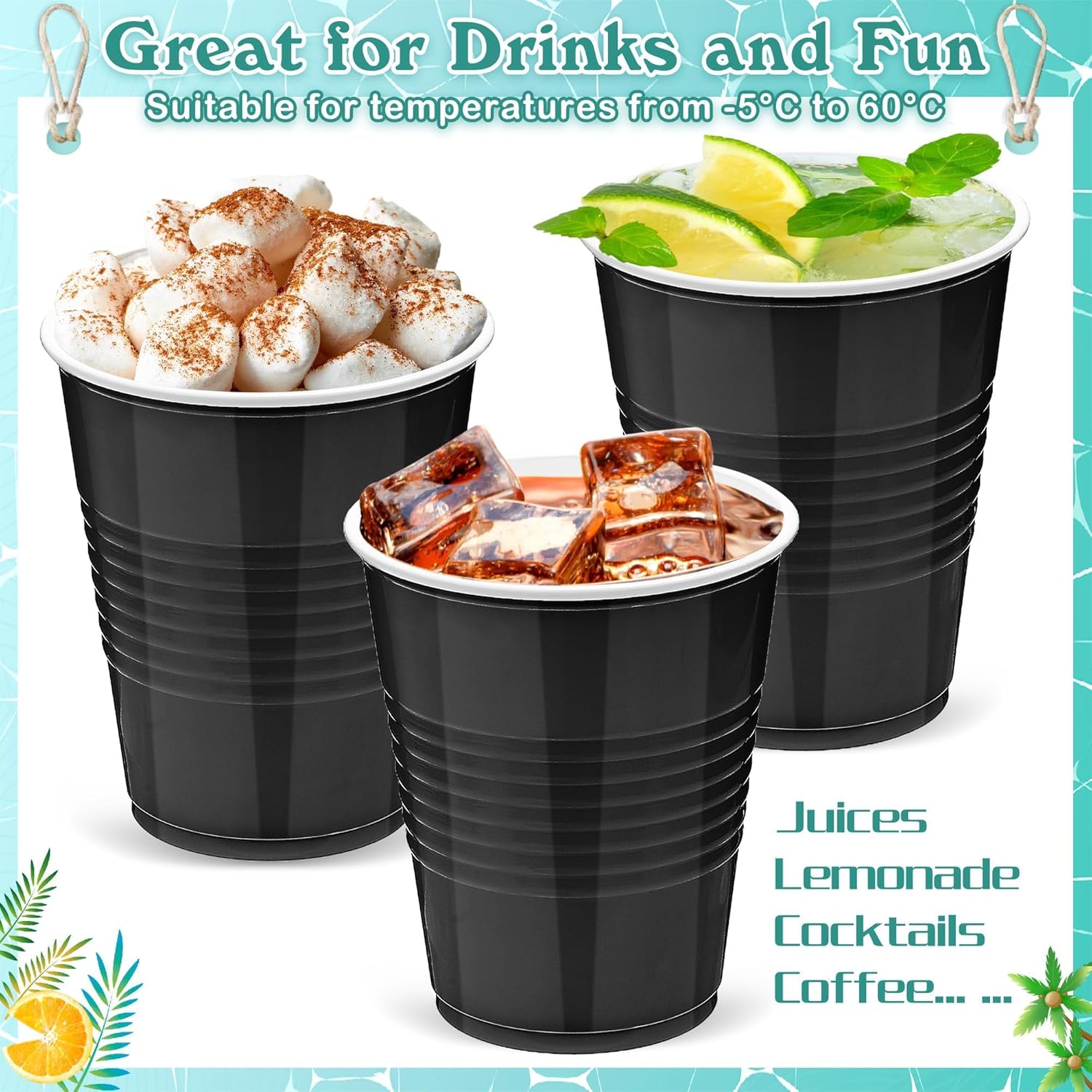 Kochorie 100 Pack Black Gold Disposable Plastic Cups 12 Ounce Drinking Party Cups Bulk Party Cups for Wedding Birthday Graduation Christmas Parties, Picnics Events - Image 3