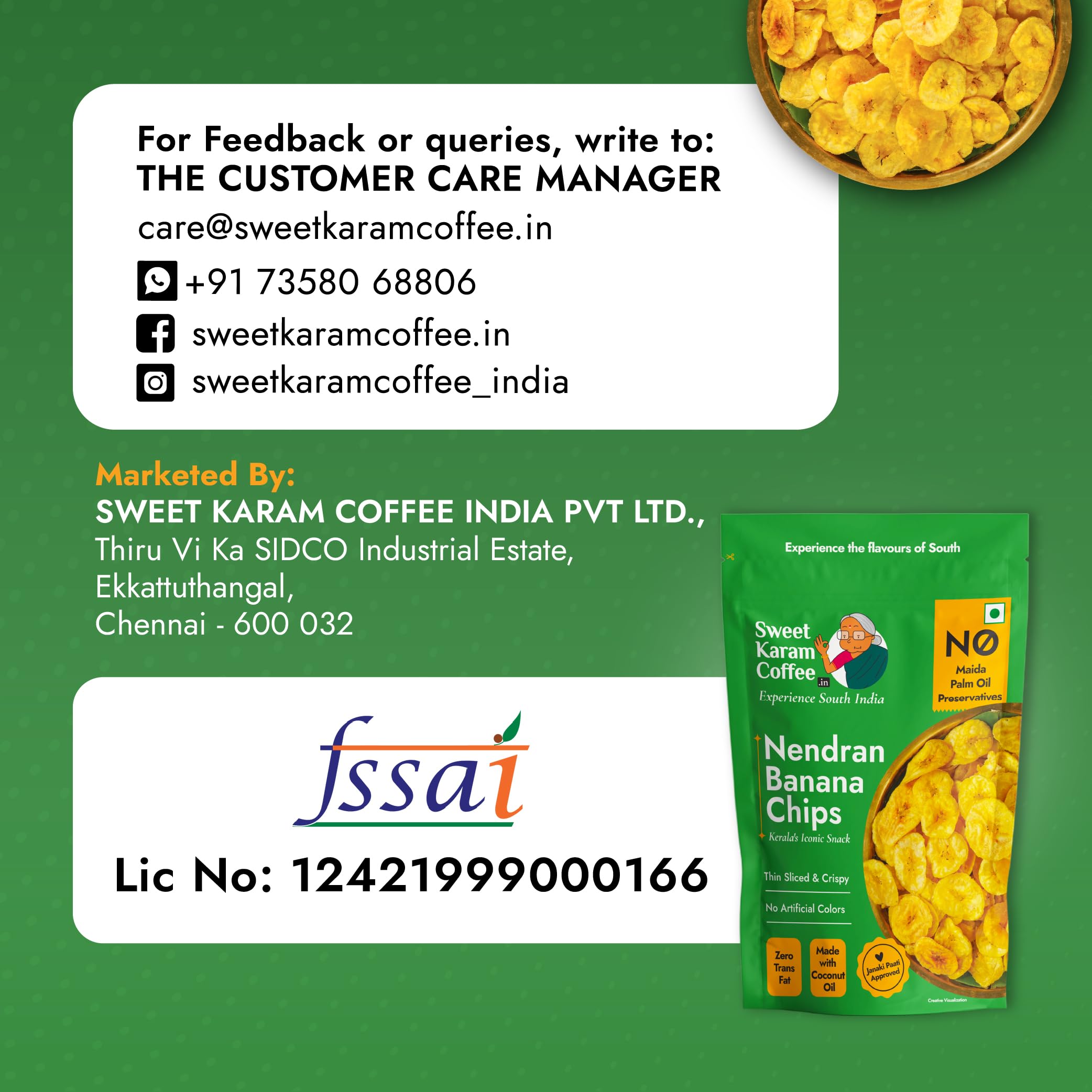 Sweet Karam Coffee Nendran Banana Chips β 500 grams | Made with 100% Coconut Oil | No Preservatives | Kerala Special Crispy, Thin Sliced Yellow Plantain Wafers | Healthy Tea Time Snack 3