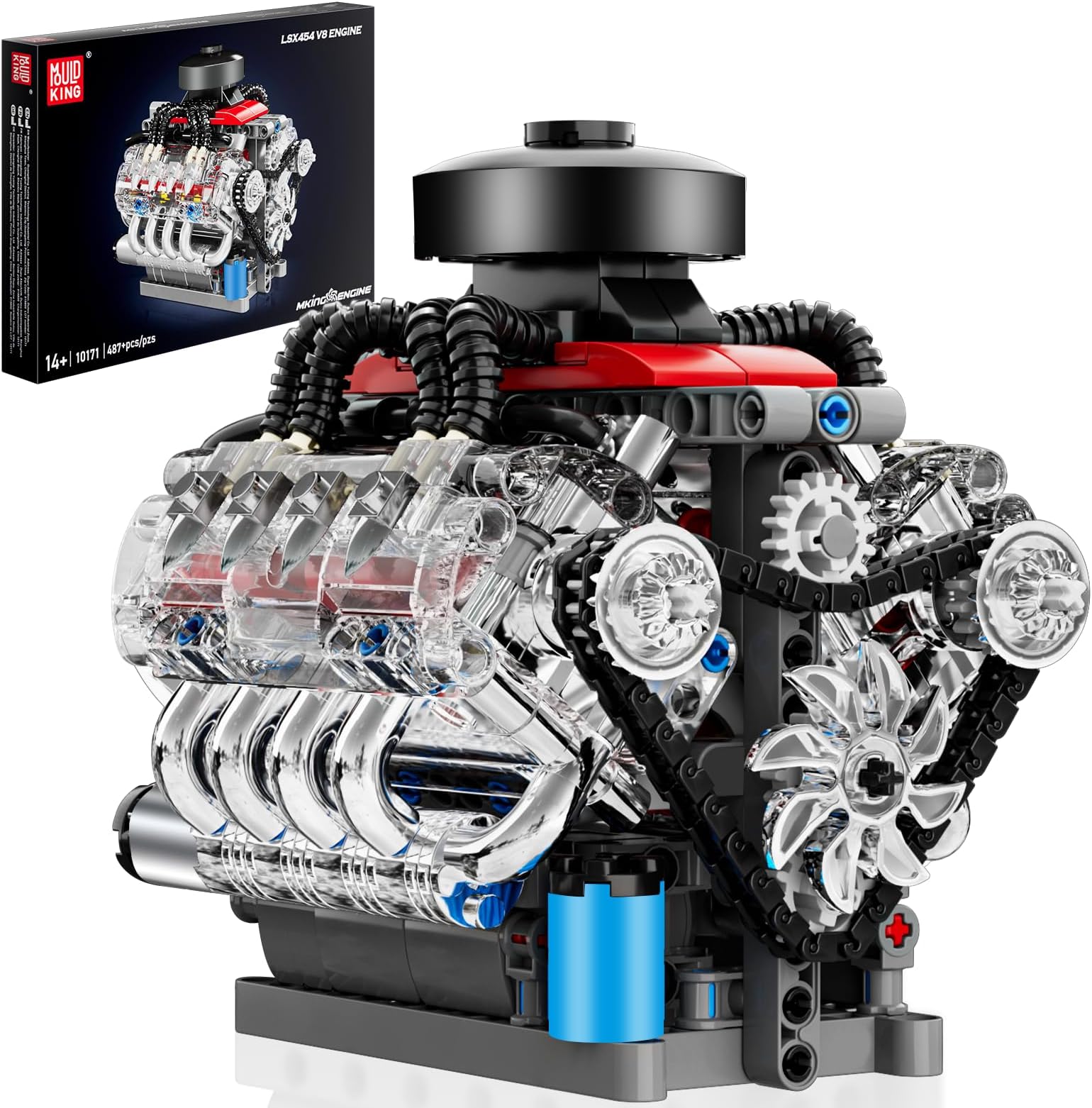 Mould King Mini V8 Engine Kits That Runs, Build Your Own Visible Car Motor, Physical Science Experiment Models for Teens, Best STEM Toy Gifts for 14+ and Adult 10171 (487 Pcs)