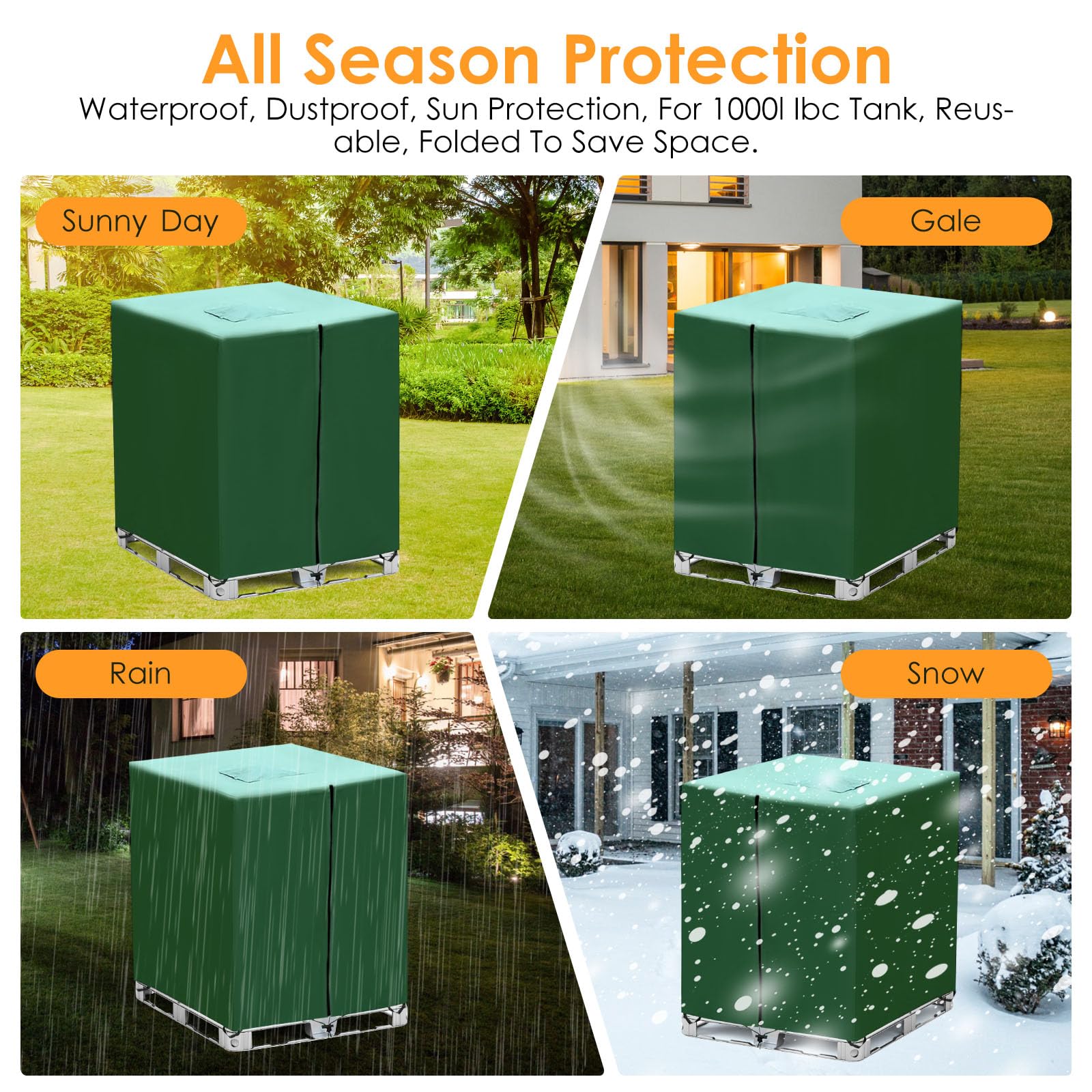 Bache Cuve 1000l, Couvercle de réservoir IBC 1000L, Couvercle de Réservoir IBC avec Fermeture éclair, Bâche Facile à Installer Coupe-Vent et Résistant aux UV pour Réservoir IBC 1000 L (Green)