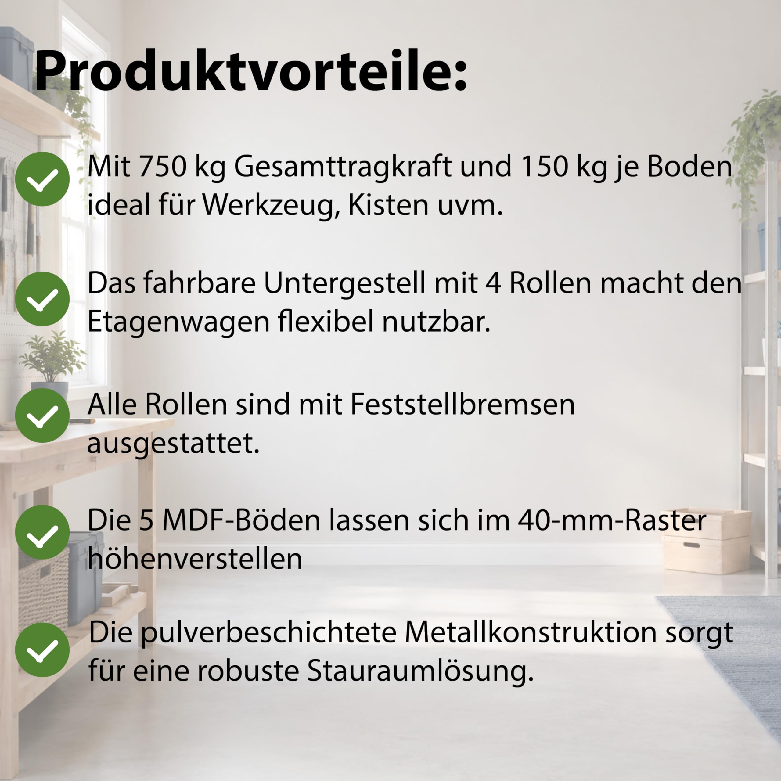 Etagenwagen Transportwagen mit 5 Eben | 195x90x45 cm | Traglast 750 kg | Magazinwagen Kommissionierregal Regal Lagerregal Garagenregal Werkstattregal Kommissionierwagen