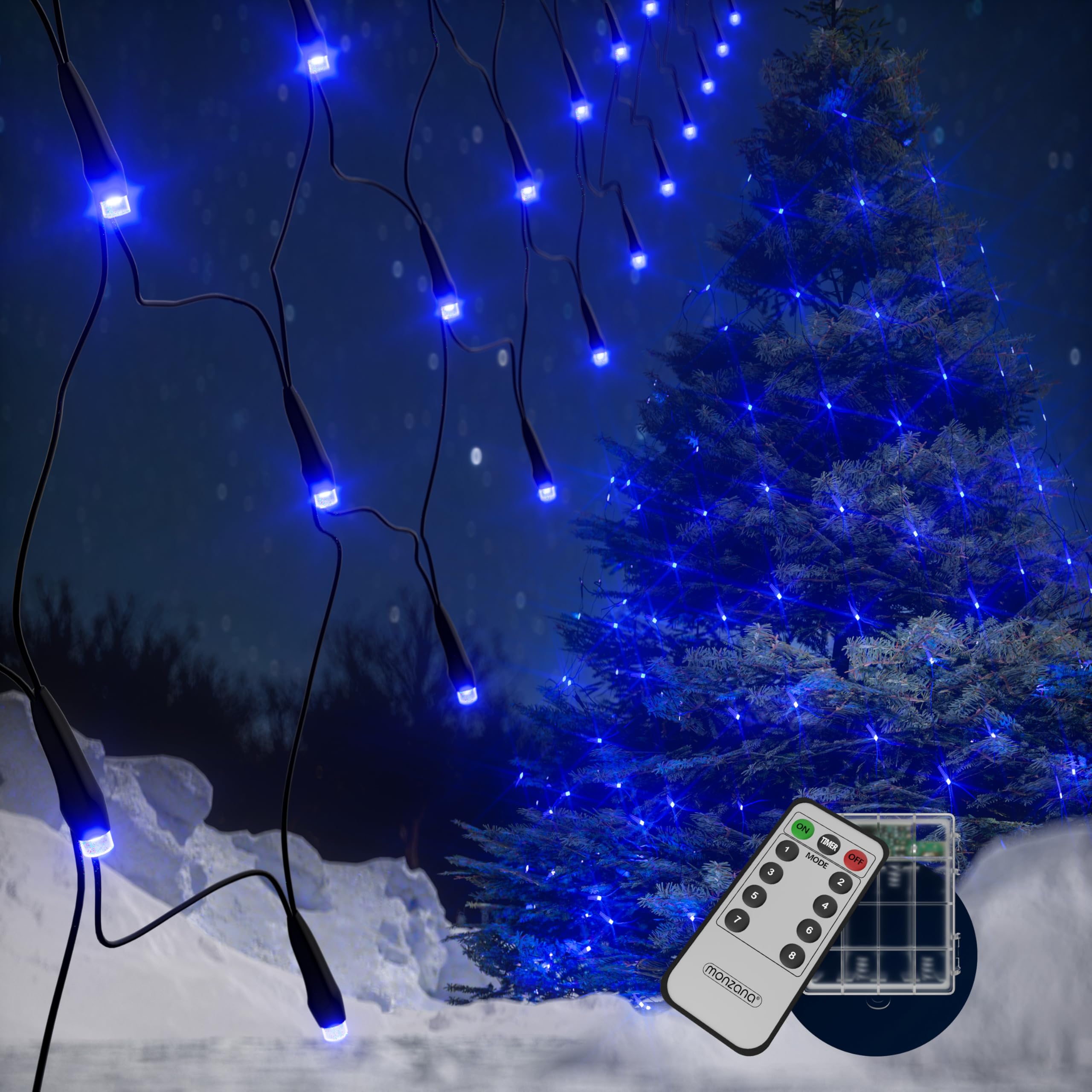 Monzana 100 Led Blue - 50X50" Deuba String Lights Christmas Mesh Net Fairy Lights Battery Operated Led Light 160/100 Leds Blue Warm White Different Modes Flashing Static Indoor Outdoor