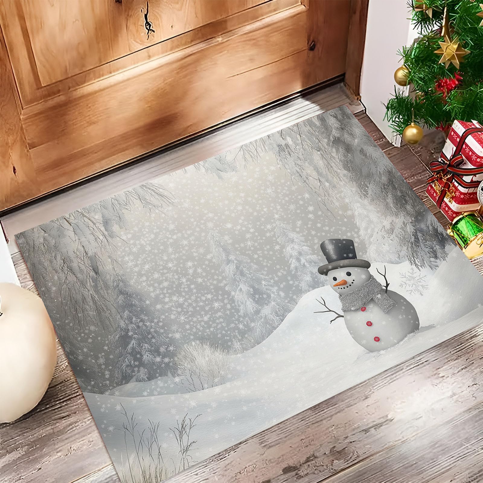 Tapis de bienvenue intérieur forêt de Noël pour une décoration d'entrée hivernale et chaleureuse
