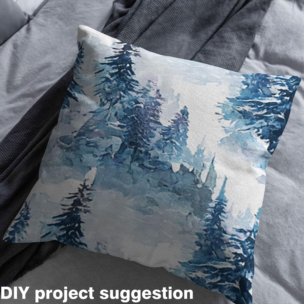 Pine Tree Upholstery Fabric,Woodland Trees Fabric by The Yard,Rustic Watercolor Ink Plants DIY Waterproof Fabric,Cabin Lodge Jungle Woodland Upholstery and Home Accents,5 Yards,Blue