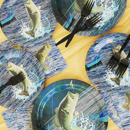 Miniatura 5 de Gone Fishing - Platos de fiesta de pesca, servilletas, vajilla temática de pesca para torneo de pesca, fiesta de cumpleaños, platos de papel