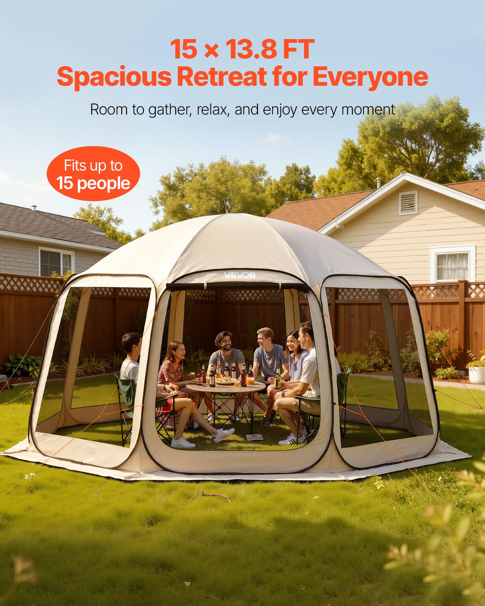VEVOR Tienda de campaña con mosquitera, 10 x 9 pies, tienda de campaña desplegable para 4-8 personas, toldo con bolsa de transporte, lados de red, estacas para el suelo, para jardín, patio