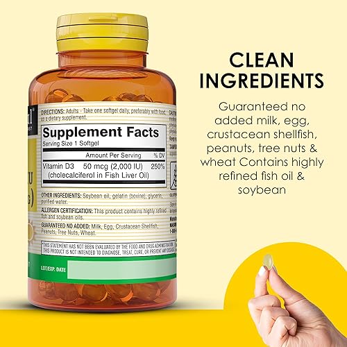 Miniatura 5 de MASON NATURAL Vitamina Ultra Strength D3 2000 UI cápsulas blandas, 60 unidades, paquete de 3