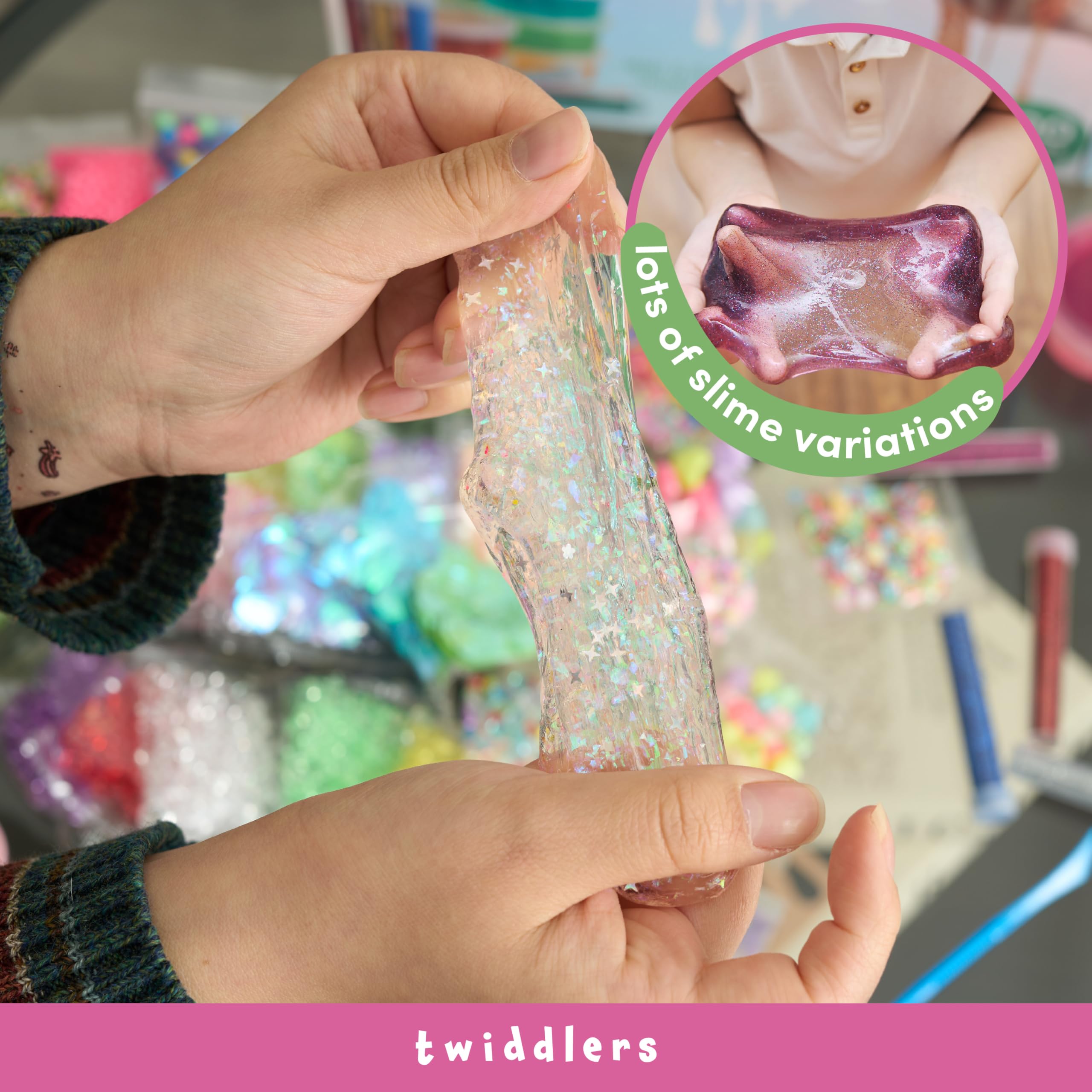 The Twiddlers - 100 Piece Slime Making Kit Gift Set for Kids - Crystal Beads, Glitters and Decorations, DIY Arts & Crafts Toys
