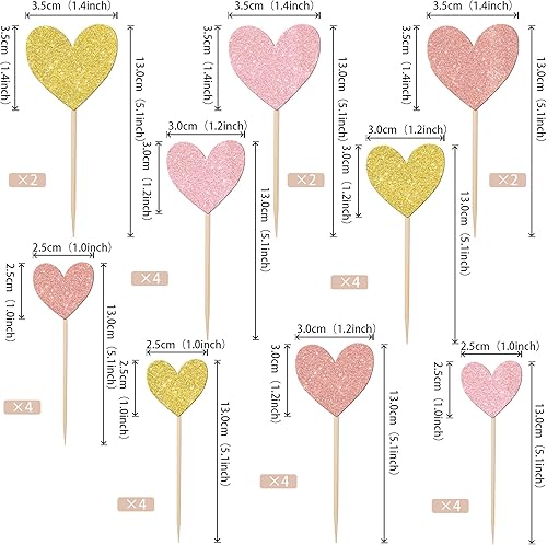 Miniatura 2 de Rsstarxi Paquete de 30 adornos de corazón para cupcakes con purpurina para baby shower, decoración para despedida de soltera, boda, compromiso,