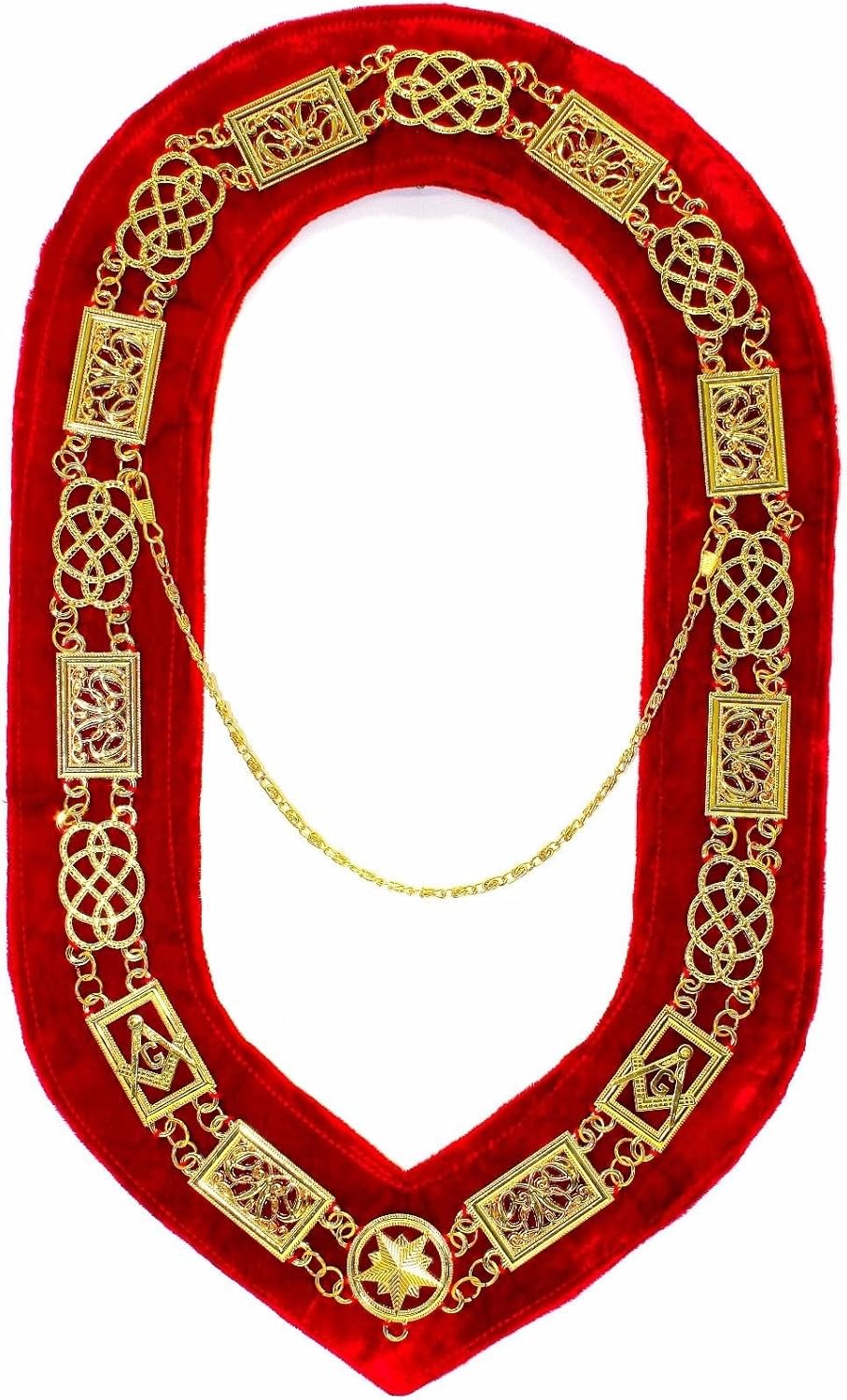 Masonic Collar FREEMASON Grand Lodge Master Mason GOLD PLATED // RED VELVET BACKING DMR-100GR