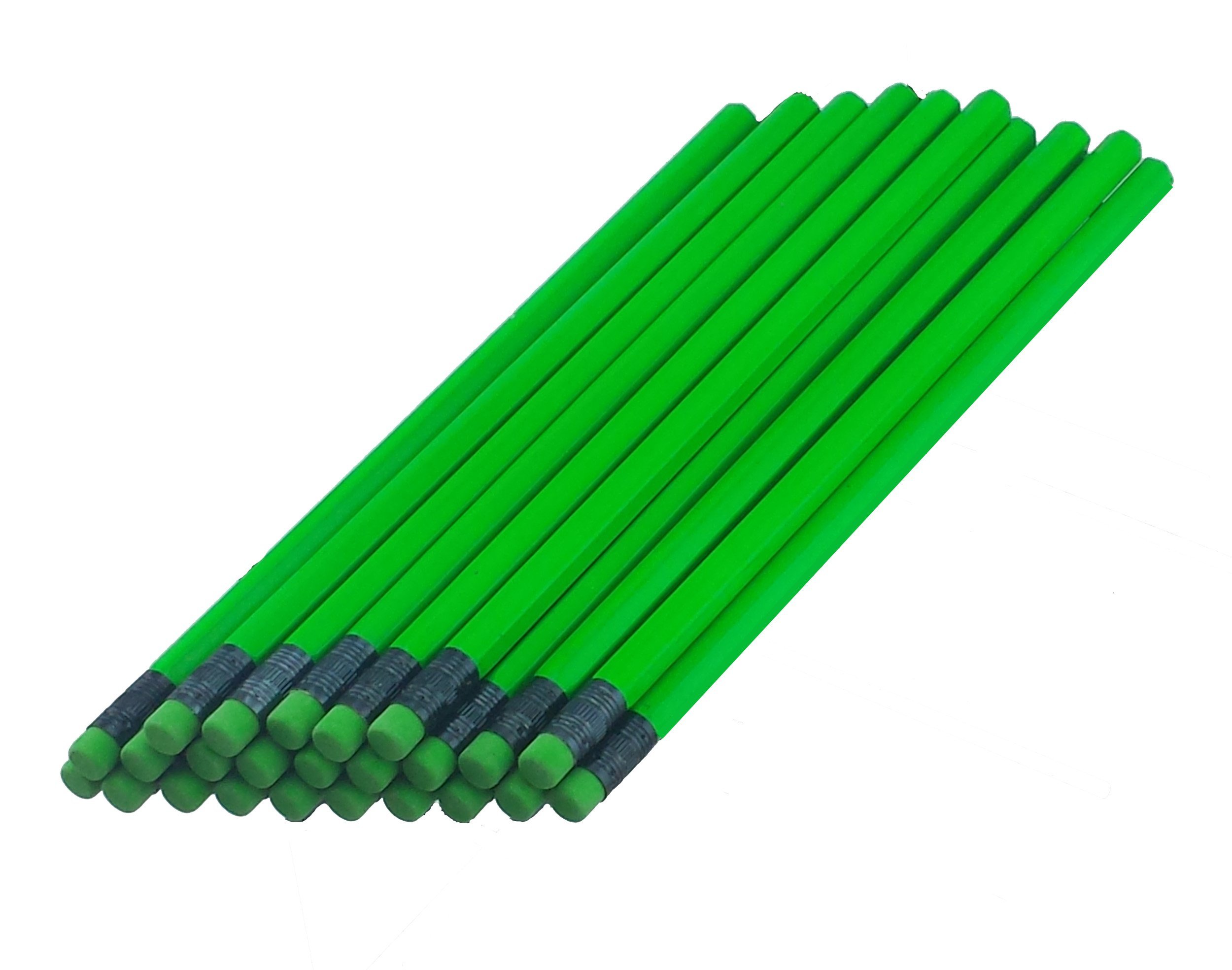 ezpencils, lápices hexagonales de barril verde neón con goma de borrar verde neón y virola negra, 36 unidades, borrador antimanchas, plomo # 2 HB, sin afilar, no marca