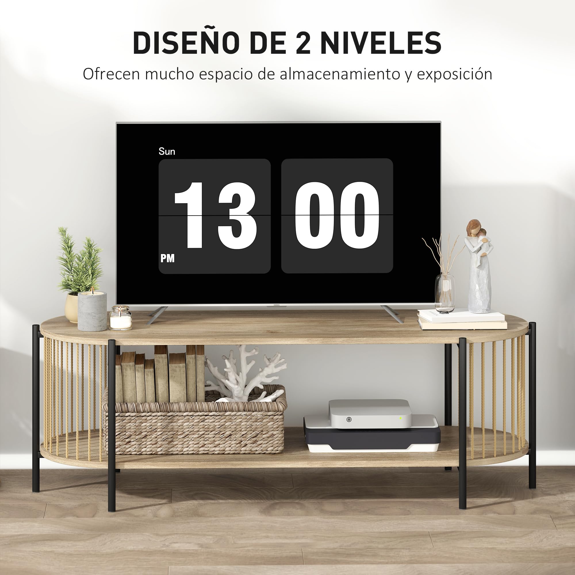 HOMCOM Mueble de TV Bohemio hasta 55 Pulgadas 124x43,5x41 cm Natural
