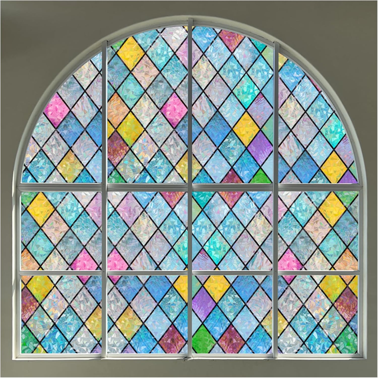 rabbitgoo Stained Glass Window Film, Window Privacy Film, 3D Decorative Rainbow Film Glass Decals Colorful Lattice Stickers, Sun Catcher Static Cling for Home 23.6"×78.7" 23.6" x 78.7"