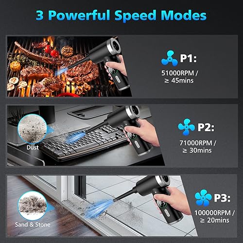 Miniatura 3 de VTVTKK Plumero de aire comprimido 10000RPM limpiador de teclado con pantalla digital HD plumero de aire eléctrico reemplaza la lata de aire