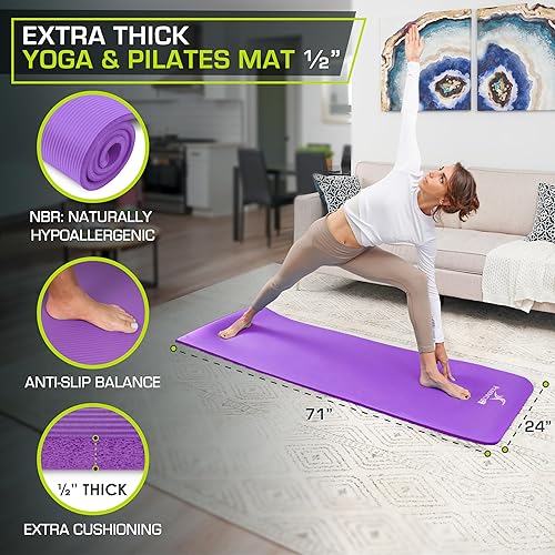Miniatura 2 de ProsourceFit Alfombrilla extra gruesa de yoga y pilates de  pulgada (0.512 in) o 1 pulgada (0.984 in), tapete de ejercicio de alta densidad de 71