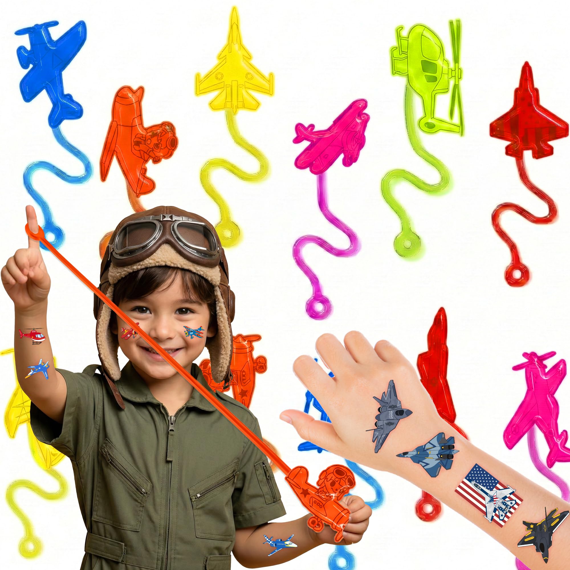 48 PCS Airplane Party Favors Kids - 24 Stick Hands & 24 Temporary Tattoos