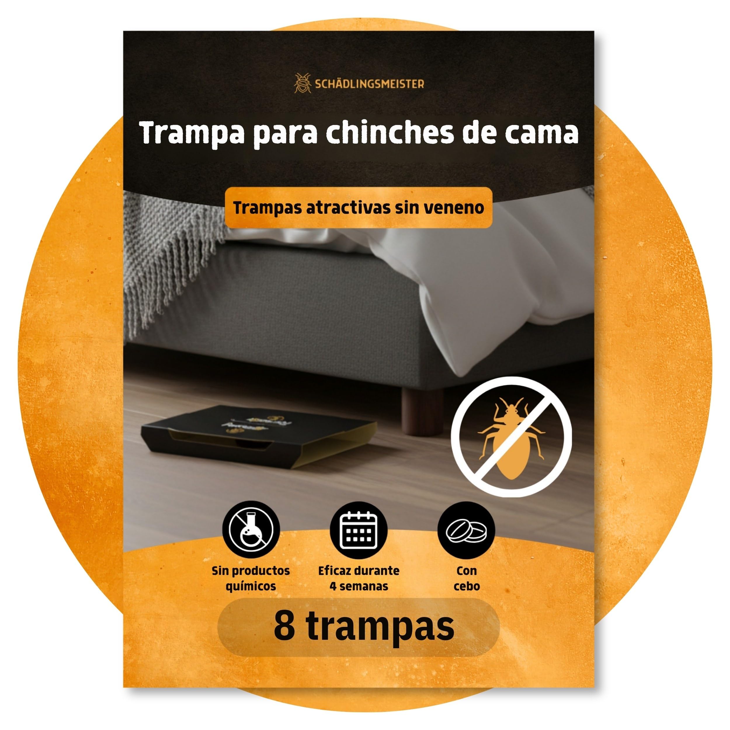 Trampa para chinches – 8 unidades – Con sustancia atrayente – Eficaz hasta 4 semanas – Para determinar la necesidad y controlar la infestación – Sin químicos – Contra Cimex lectularius y C. hemipterus