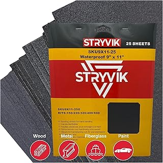 STRYVIK Sandpaper Sheets 25 Piece Assortment Kit 150 to 600 Grit 9x11 inch Multi-Purpose Wet Dry Silicon Carbide Sand Pape...