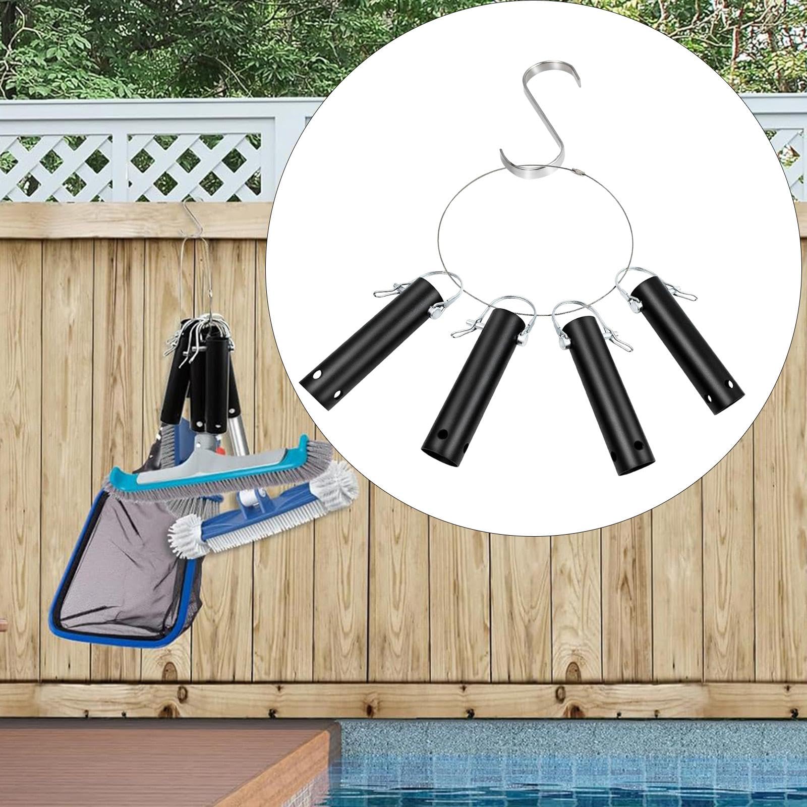 Fenteer 2 Pièces Support Outils Piscine Organisateur Rangement Accessoires Crochet Acier Carbone Fonction Accroche Convient pour Entretien Piscine Rangement E, 4 Pièces