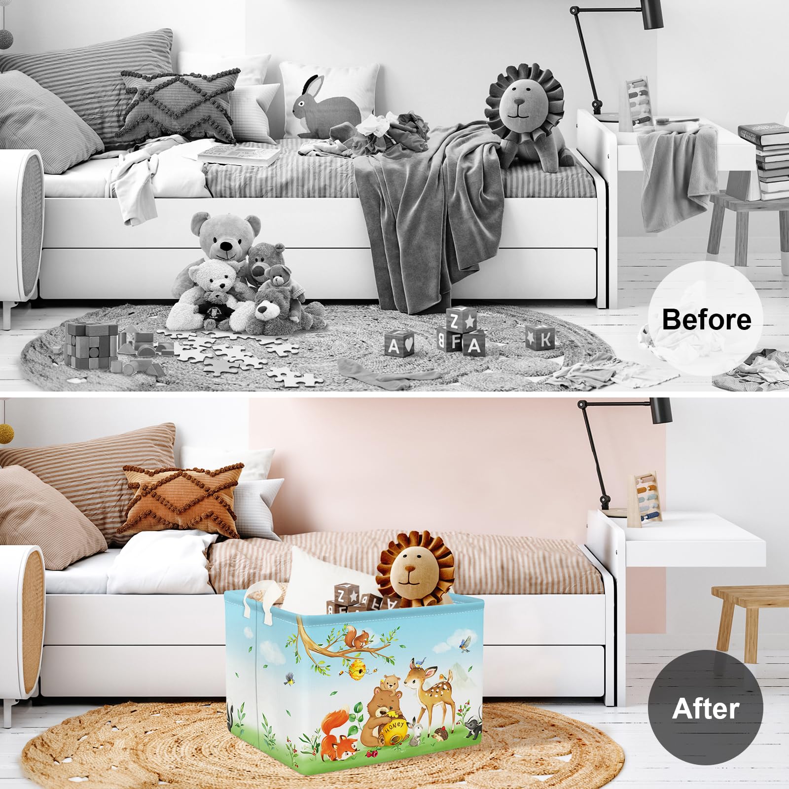 Clastyle Paniers Rangement Animaux Forêt pour Enfants Garçons Filles Rectangulaire Boîtes de Rangement Jouets Vêtements pour Maternelle Salle Classe (40*30*30 cm, Animal de la Jungle)
