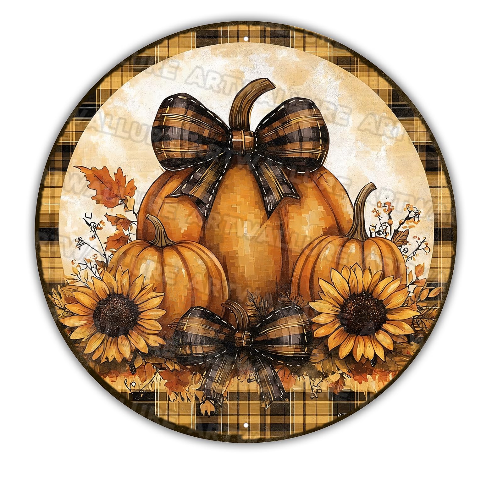 Round Pumpkins Fall Wreath Sign Thanksgiving Pumpkin Metal Tin Sign for Home Livingroom Coffee Bar Farmhouse Idyllic Wall Art Decor Gift 12x12inch