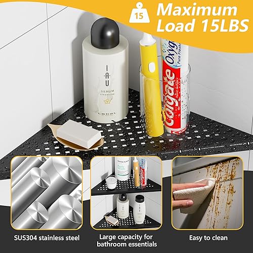 Miniatura 5 de Neodrain Juego de 2 estantes esquineros de pared de color negro mate de 12 pulgadas, estantes de esquina flotantes para pared, estantes de