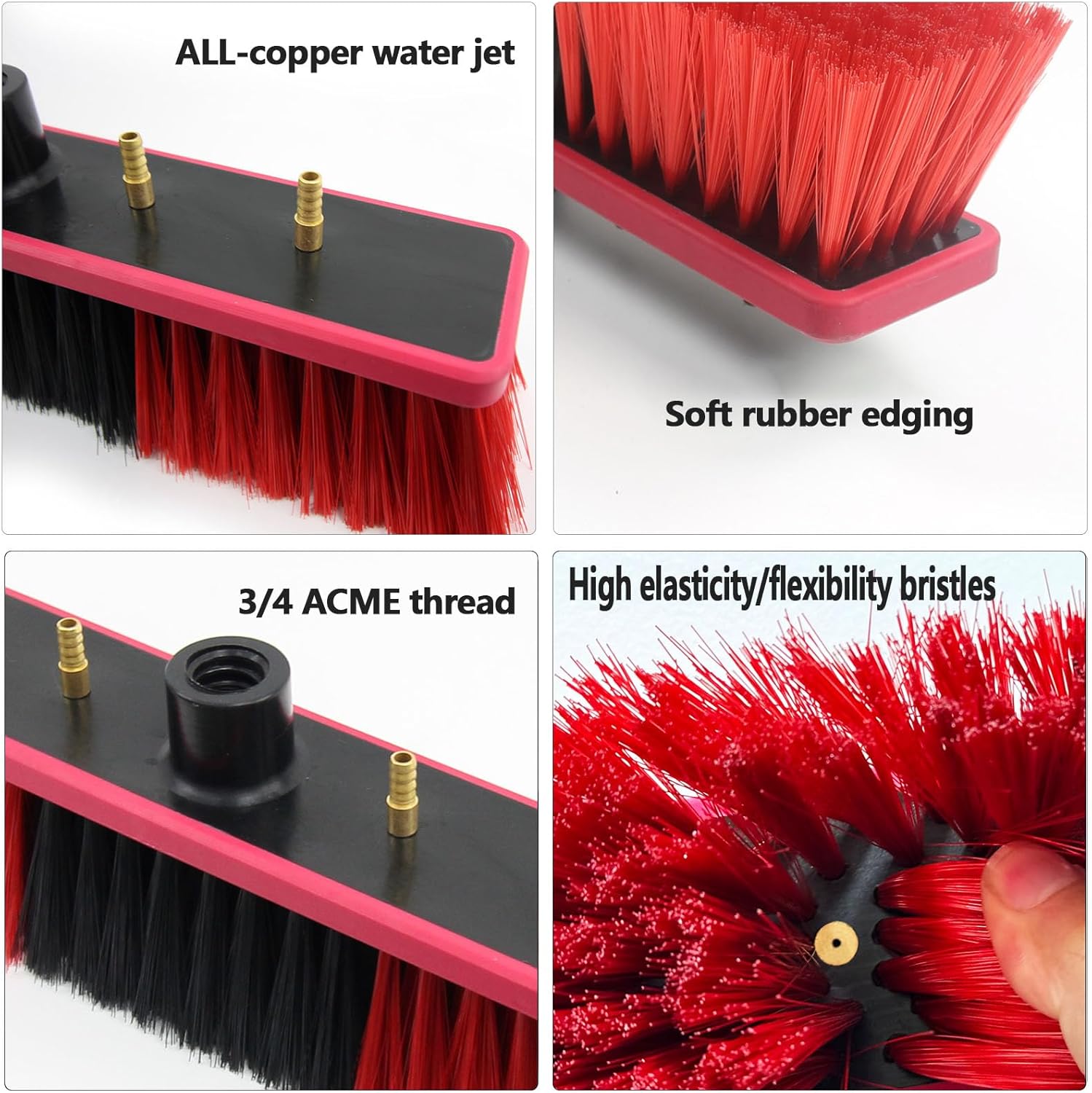 Water Fed Brush Head for High Window/Solar Panel Cleaning,Water Flow Through Brush Accessory with Angle Adapter Compatible with Acme/Euro Thread(Without Pole) (Brush-350)