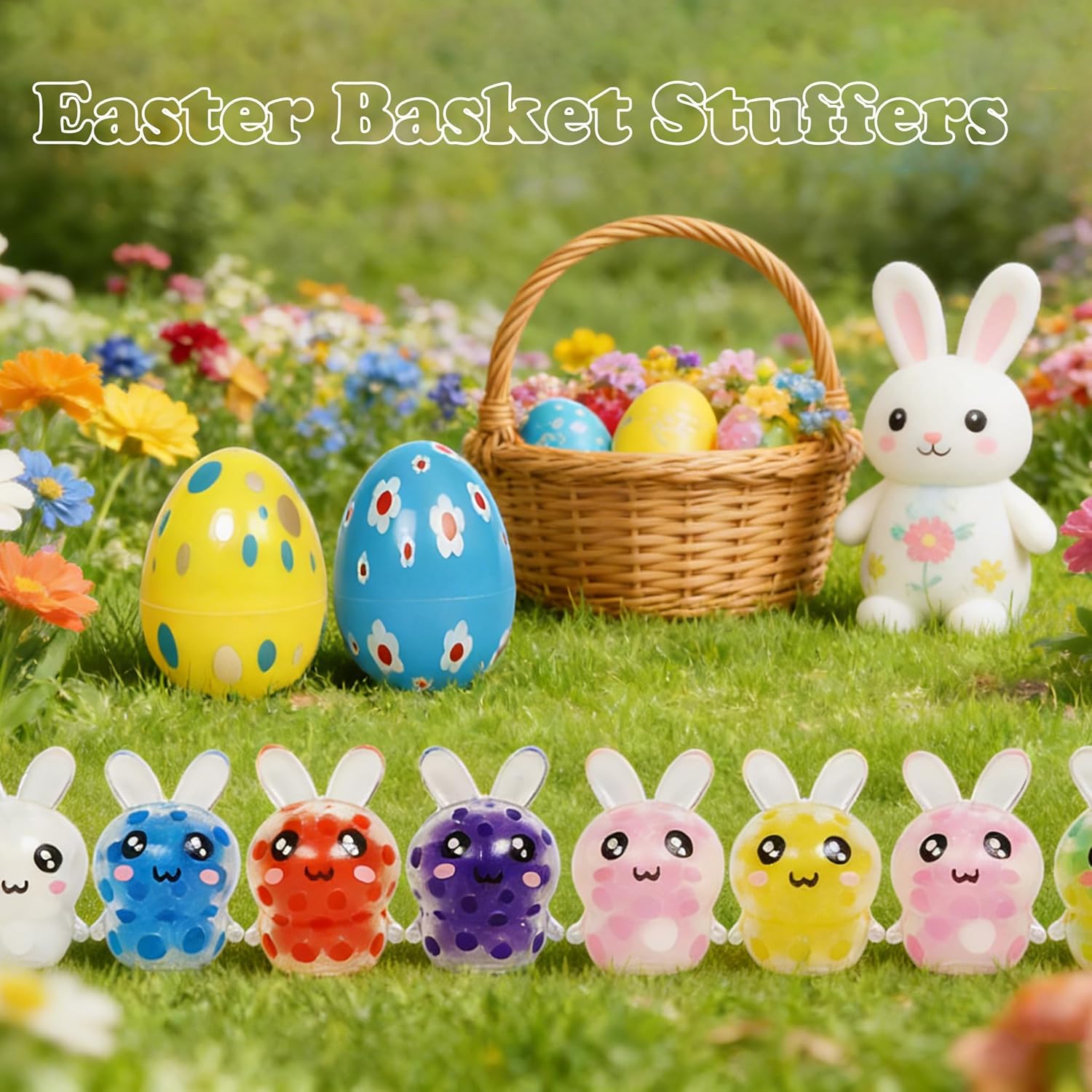 24 Pack Easter Bunny Mini Squeeze Balls Prefilled in Easter Eggs,Squishy Stress Relief Fidget Toys for Egg Hunt Easter Party Favors for Kids Boys Girls Easter Basket Stuffers