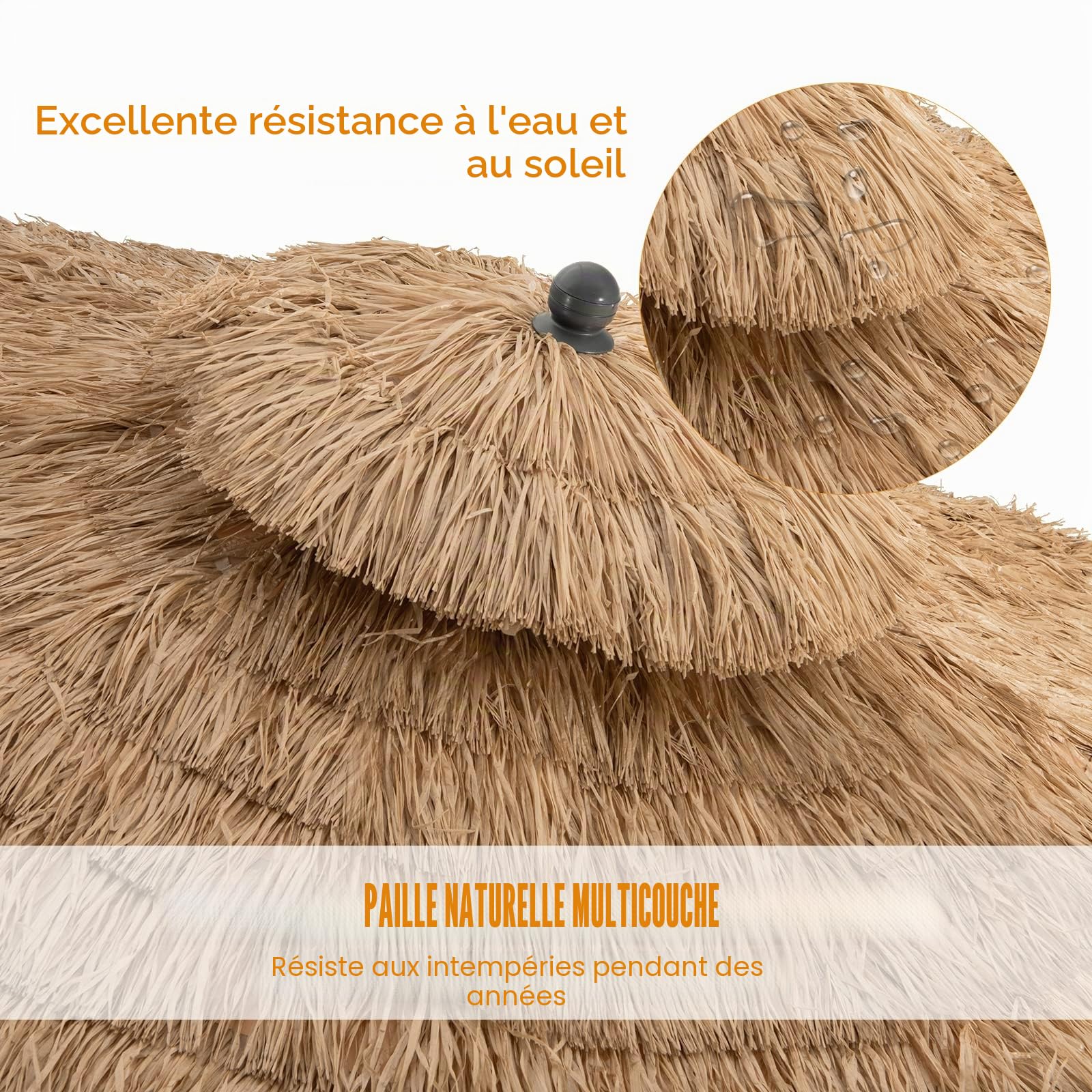 KOMFOTTEU φ265cm Parasol de Jardin Exterieur, Hawaïen, 2,4m de Haut