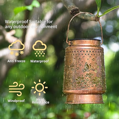 Miniatura 6 de kyoryuger Farol solar de mariposa para exteriores, decoración de jardín, luces solares RGB, regalos para mujeres, mamá, abuela, retro, de metal