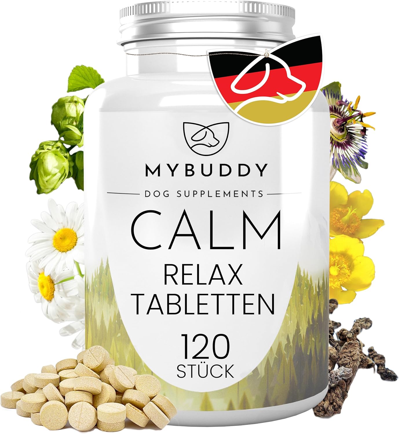 MYBUDDY Calm Relaxtabletten Hund Beruhigung mit Baldrian Hopfen ...