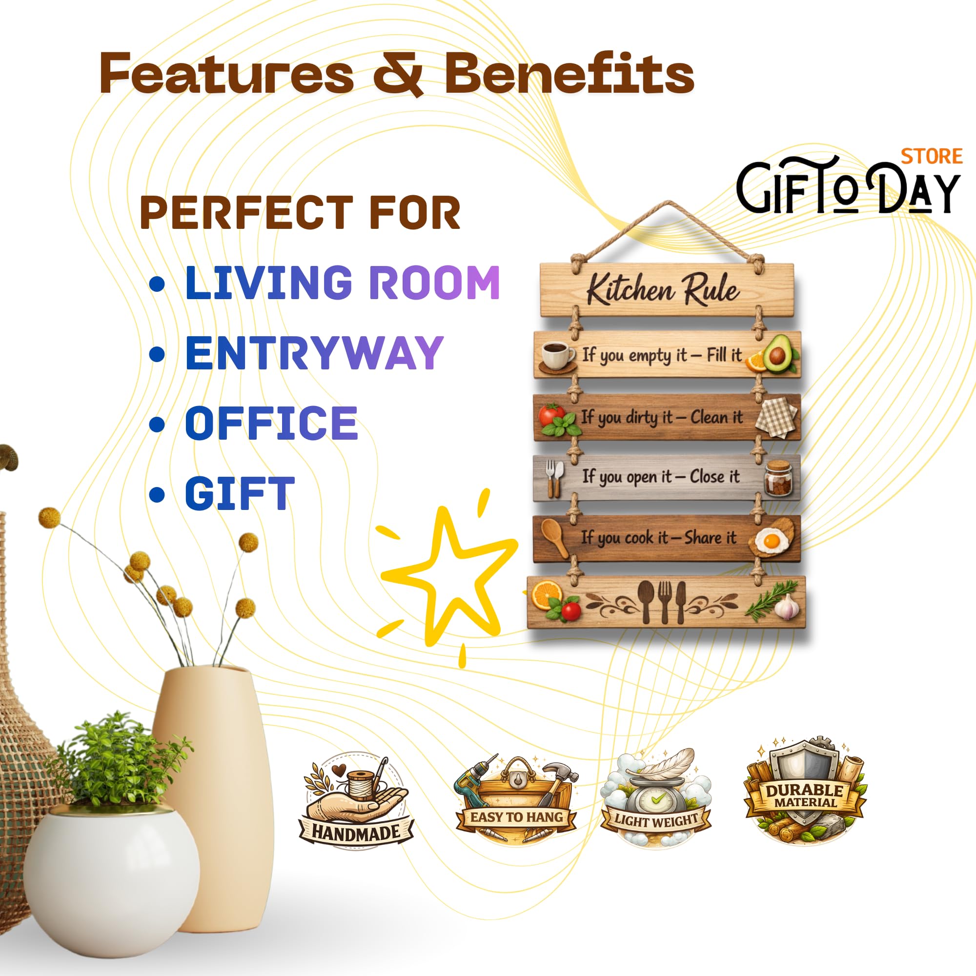 GiftOday Wooden Wall Hanging for Home & Kitchen Decor | Inspirational & Decorative Wall Art for Living Room, Bedroom, Kitchen & Office | Modern Rustic MDF Wall Hanging Ornament 3