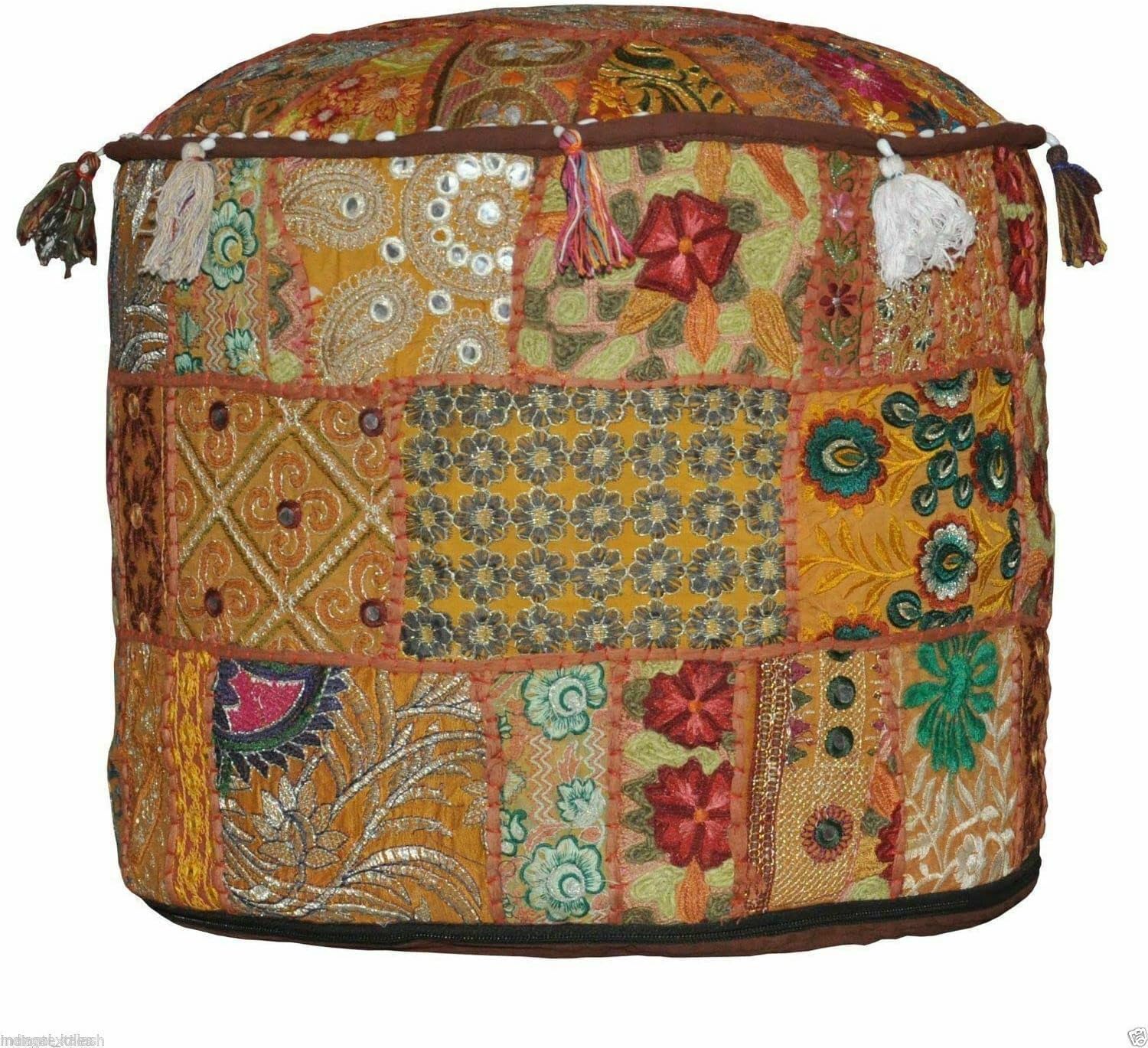 Vintage Square Pouf Ottoman Cover Bohemian Patchwork Indian Pouffe Foot Stool Cover