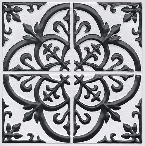 WallPops! Black & White Mason Peel & Stick Embossed Tile