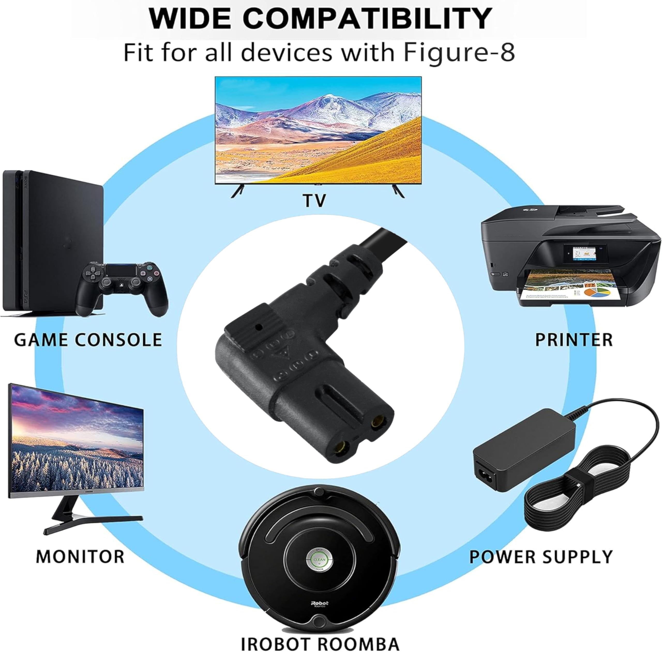 Storite 2M 2-pin L-Shape Universal Replacement AC Power Cord 3