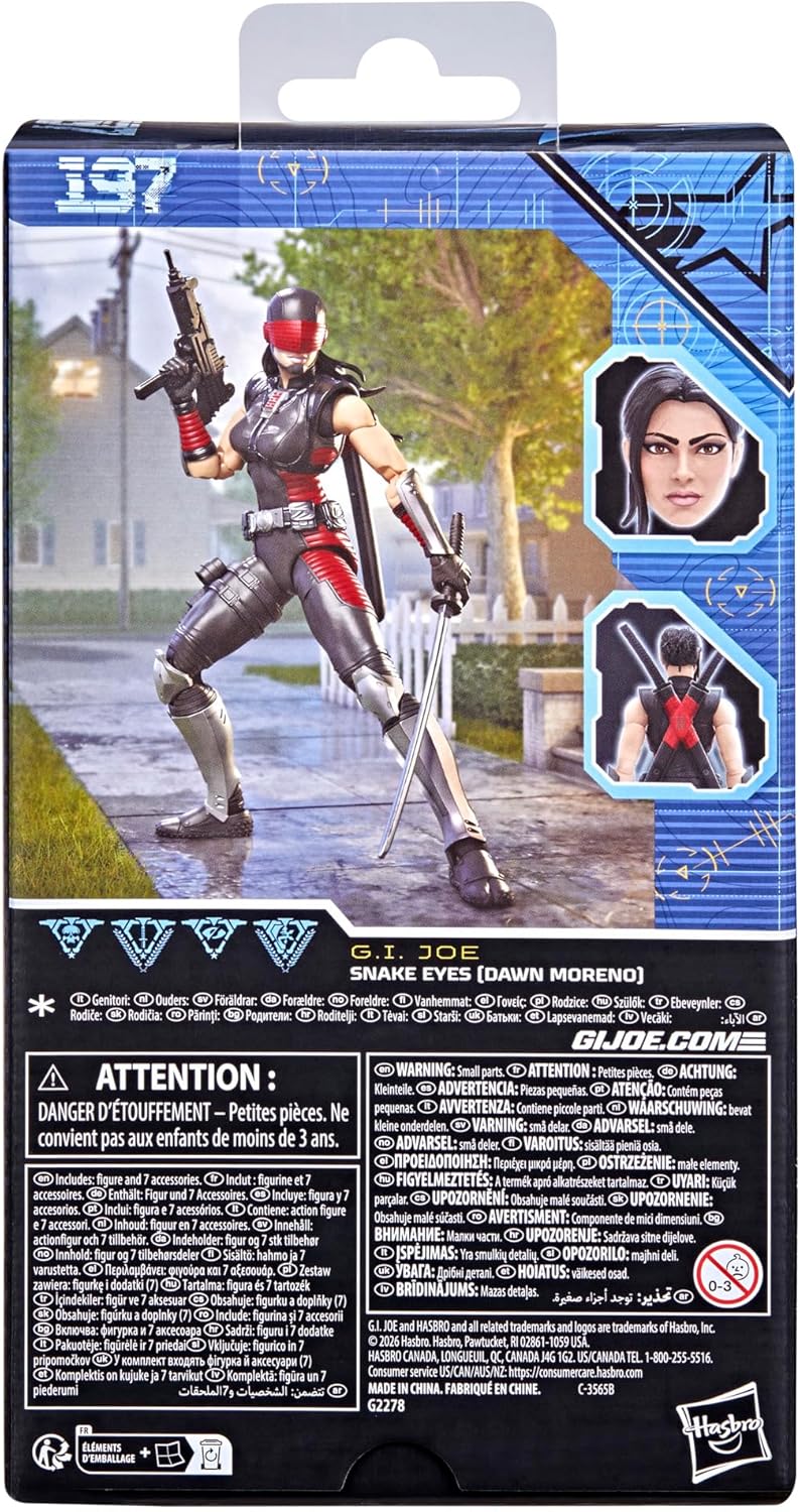G.I. Joe Classified Series #197, Snake Eyes (Dawn Moreno), Collectible 6 Inch Action Figure Set with 7 Accessories