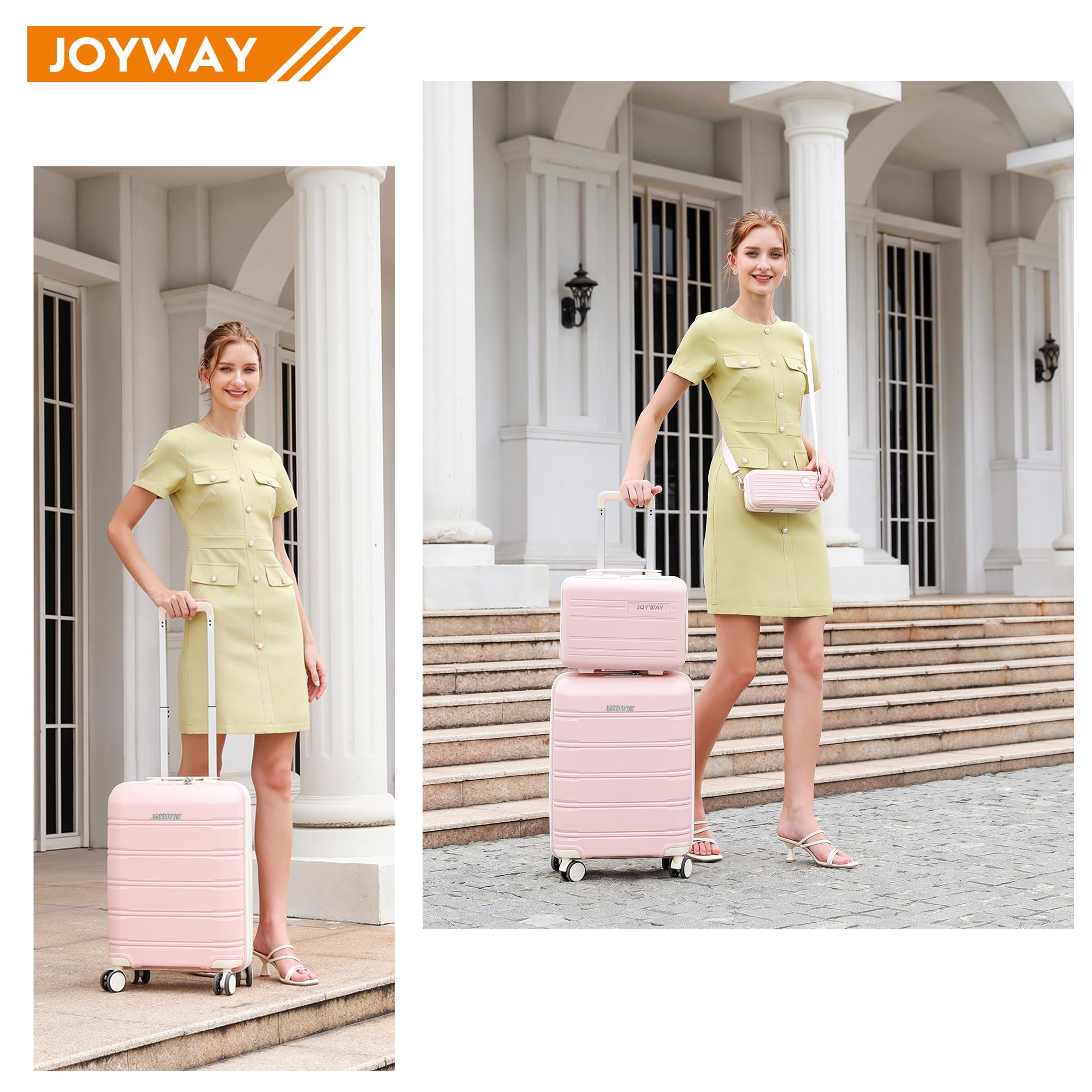 Joyway Set de Valises, 3 Pcs Ensemble de Valise Trolley Voyage, Ultra-légères Bagages de Cabine 20", avec Roues Multi-angles Spinner et Serrure TSA, Inclus 1 Trousse de Toilette et 1 Sac Bandoulière
