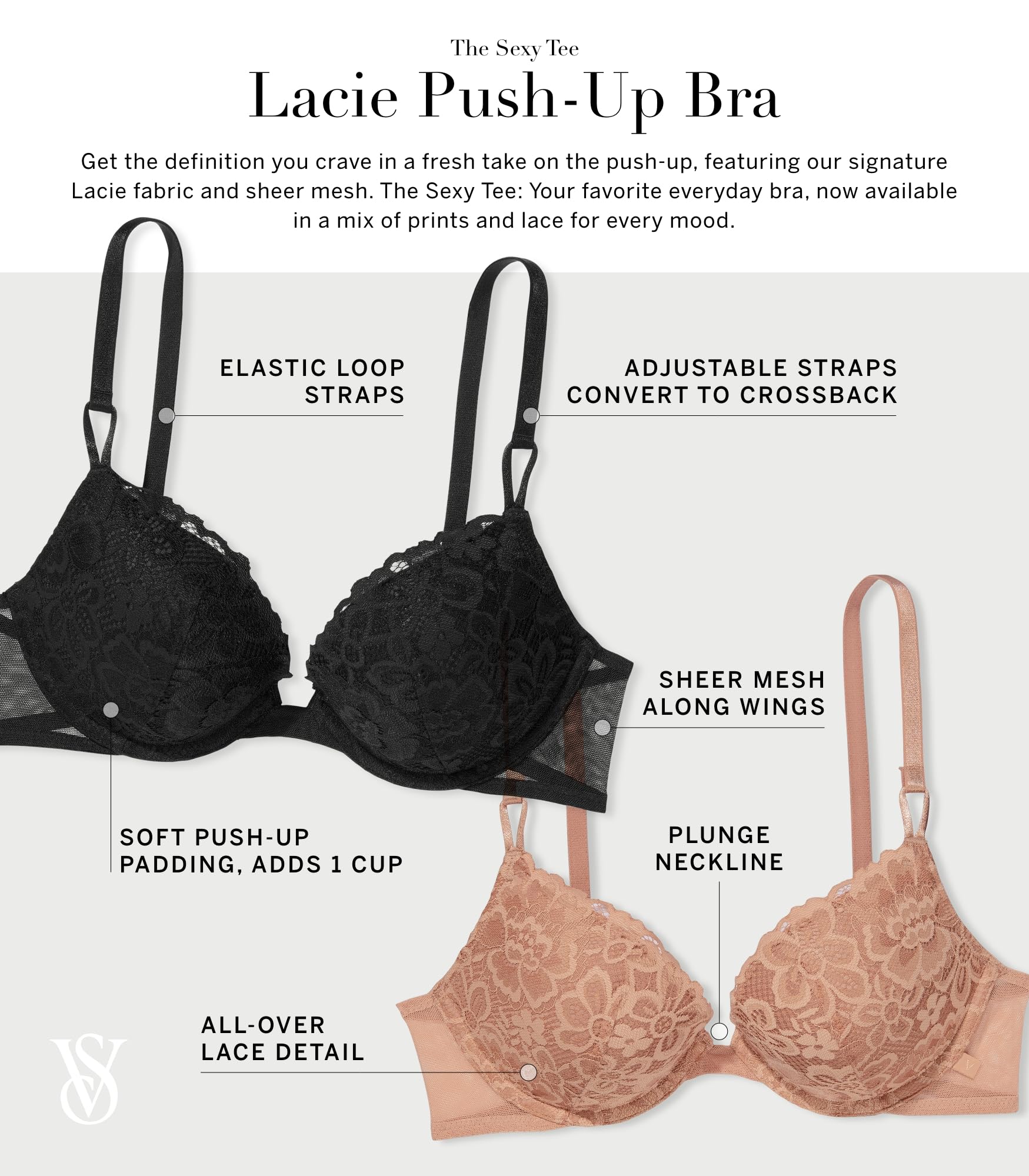 Victoria's Secret Reggiseno push up sexy da donna, reggiseno da donna (32A-38DDD)