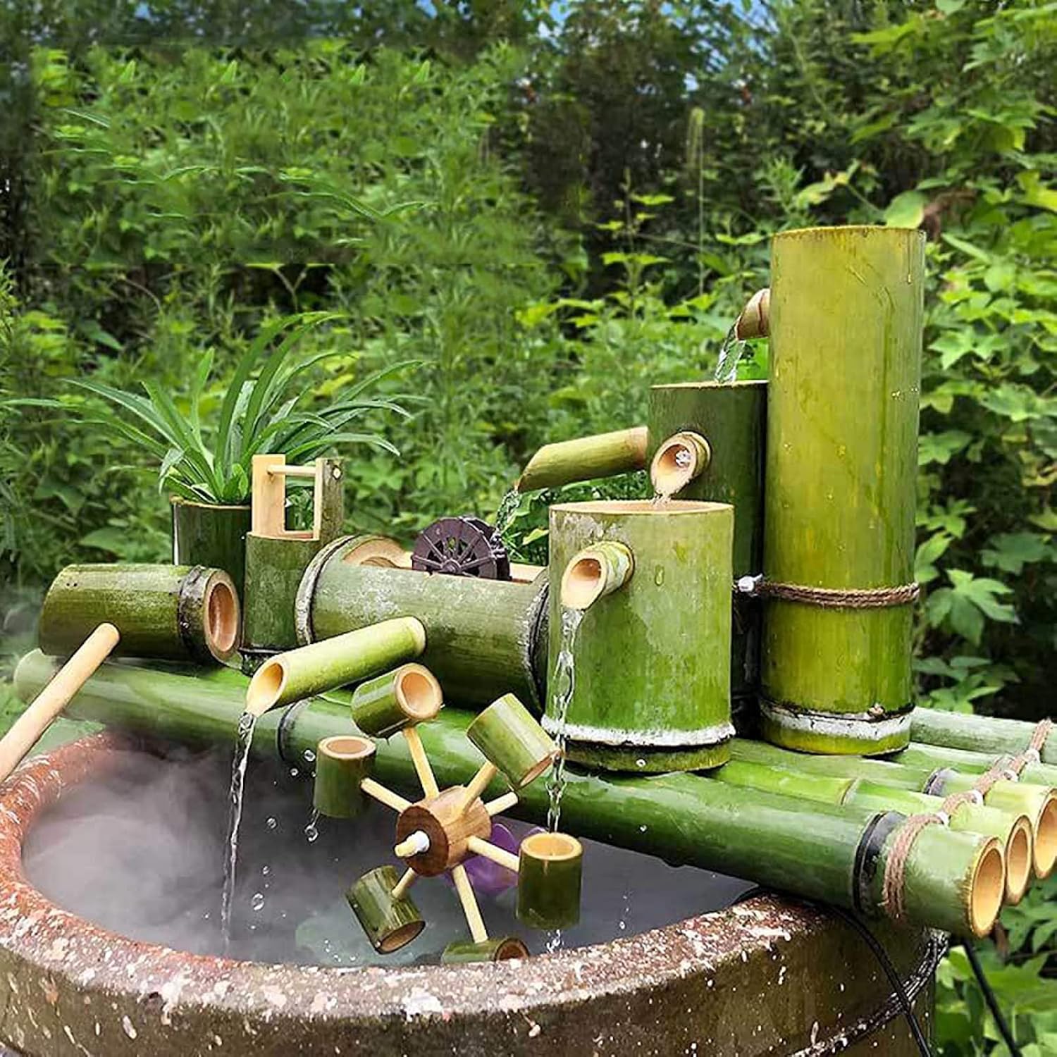 Water Features for The Garden Bird Bath WaterPump Fountain Bamboo Water Device Ceramic Fish Tank Stone Circulating Fish Filter Bamboo Tube Ornaments,75cm/29.5in Decoration,75cm/29.5in