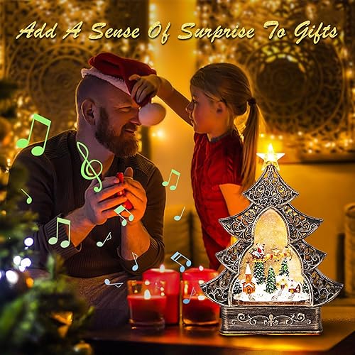 Miniatura 3 de Globos de nieve de Navidad, trineo de Papá Noel, escena de nieve, linterna de Navidad con temporizador de 6 horas y 8 canciones de música navideña,